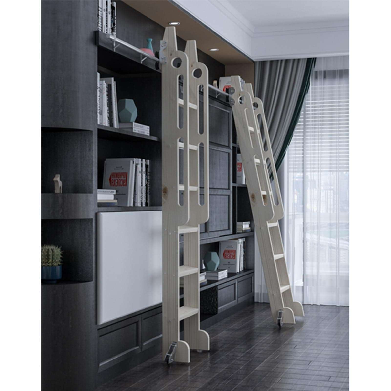 Round Tube Sliding Library Ladder Hardware Rolling Full Set Track Kit Telescopic Upper Roller, Floor Wheels with Brakes (No Ladder) Silver Surface (Size : 8ft/244cm Track kit) 4