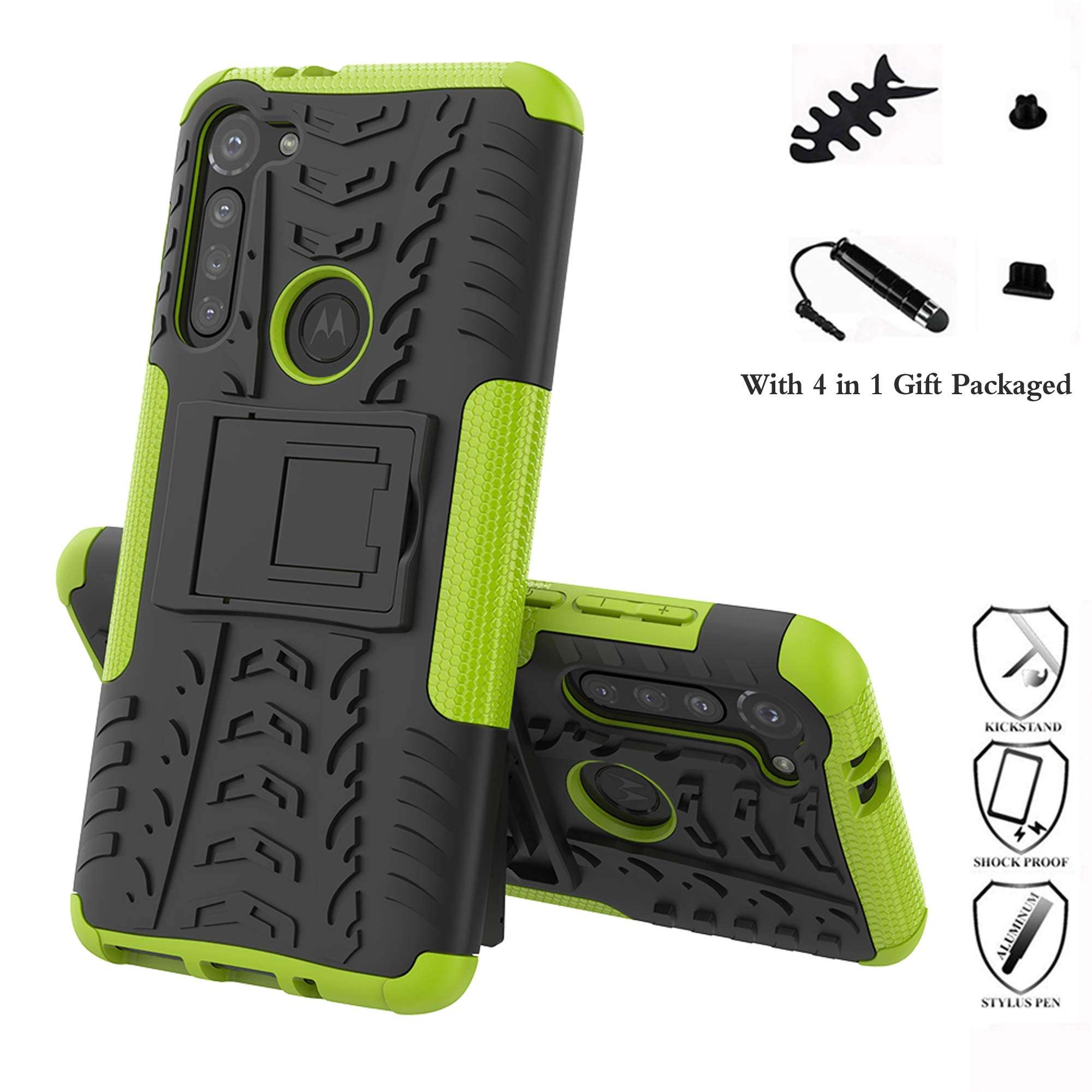 LiuShan Compatible with Moto G8 Power Case,Shockproof Heavy Duty Combo Hybrid Rugged Dual Layer Grip Cover with Kickstand for Motorola Moto G8 Power Smartphone (Not fit Moto G8 Play/G8 Plus),Green 2