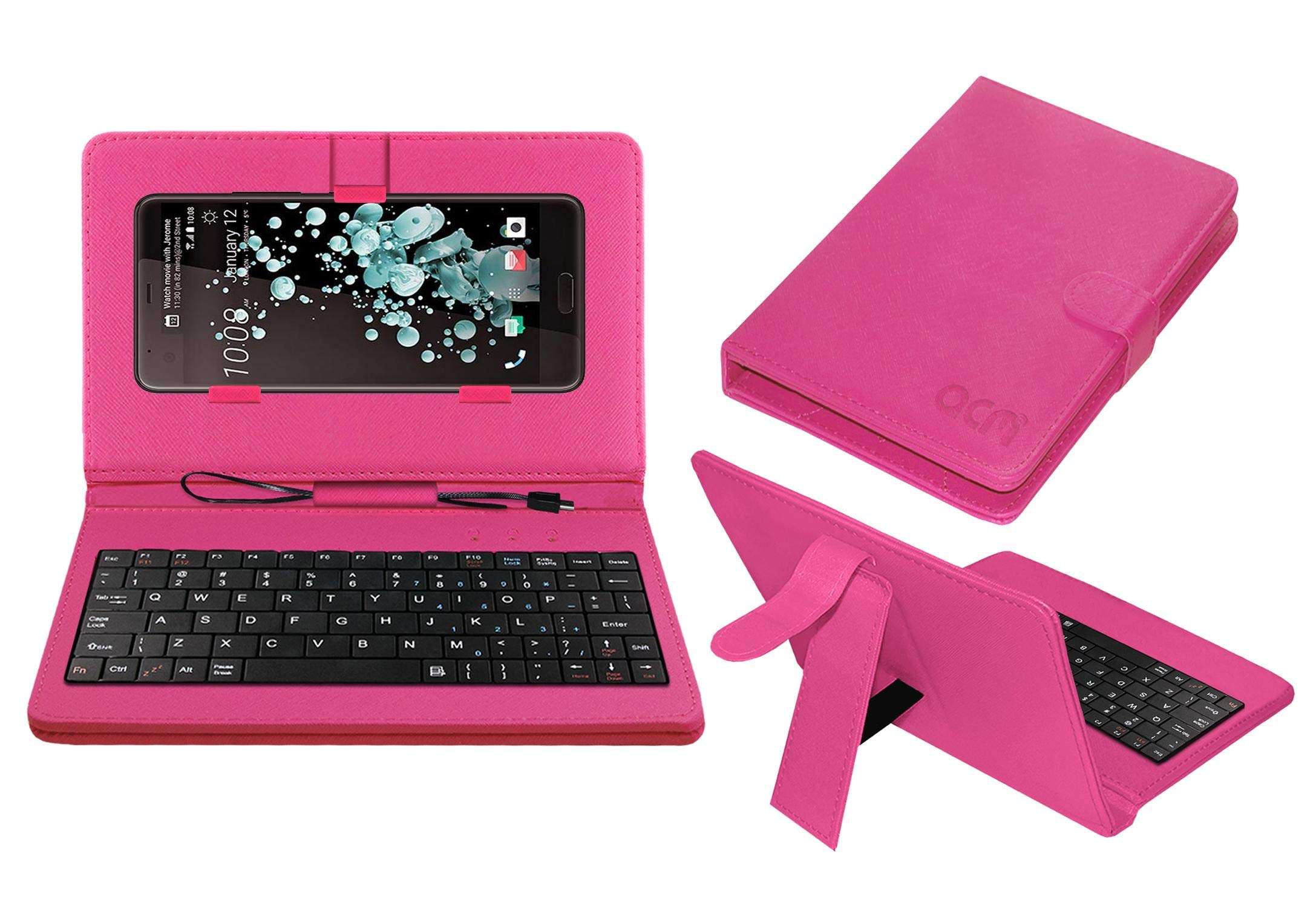 ACM Keyboard Case Compatible with HTC U Ultra Mobile Flip Cover Stand Plug & Play Device for Study & Gaming Pink 1