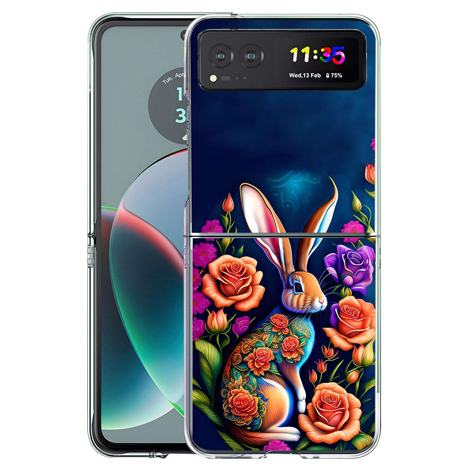 Bcov Case for Motorola Razr 2023 Case,Floral Rabbit Colorful Flowers Anti-Scratch Solid Hard case Protective Shookproof Phone Cover for Motorola Razr 2023 1