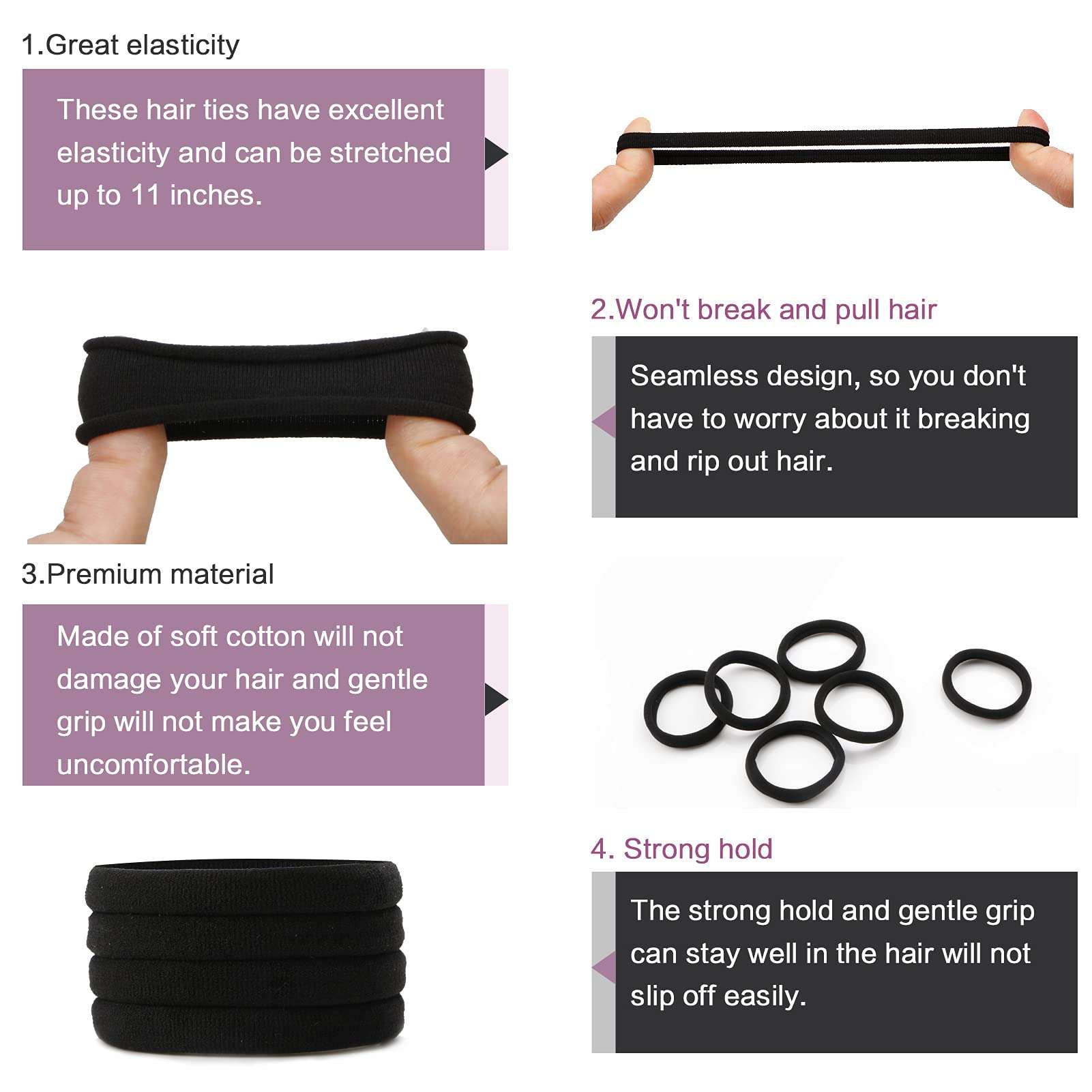 MANODHRUVA Beauty Products Ponytail Holder (Black, Pack of 36 Pieces) Cotton Hair Elastic Rubber Bands for Pony | Tight, Non-slippery, Stretchable 4