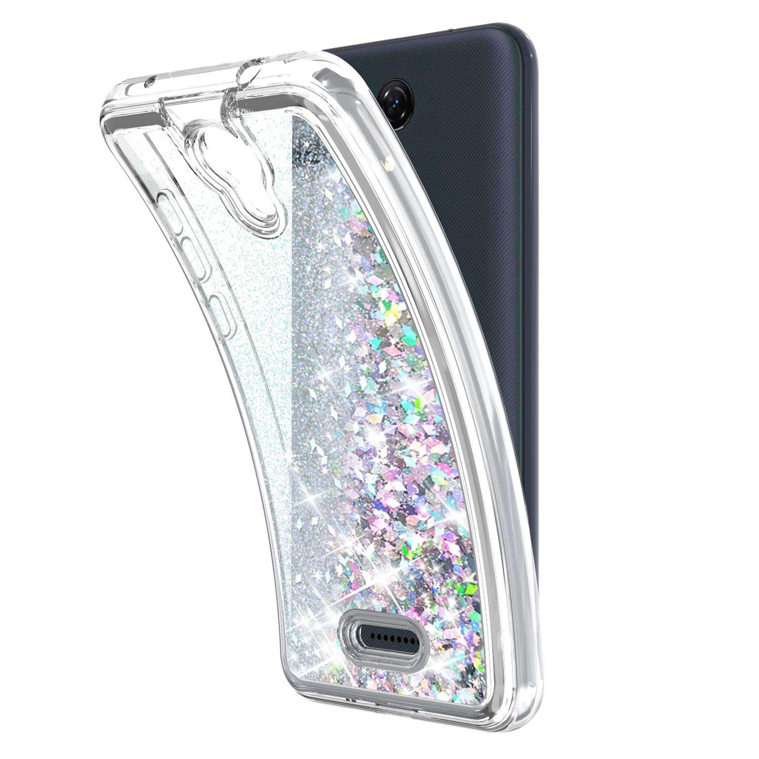 UNC Pro Cell Phone Case for Cricket Icon 2 Version (2020 Released), Quicksand Glitter TPU Liquid Flowing Sparkle Hybrid Case Shockproof Bumper Cover, Silver 5