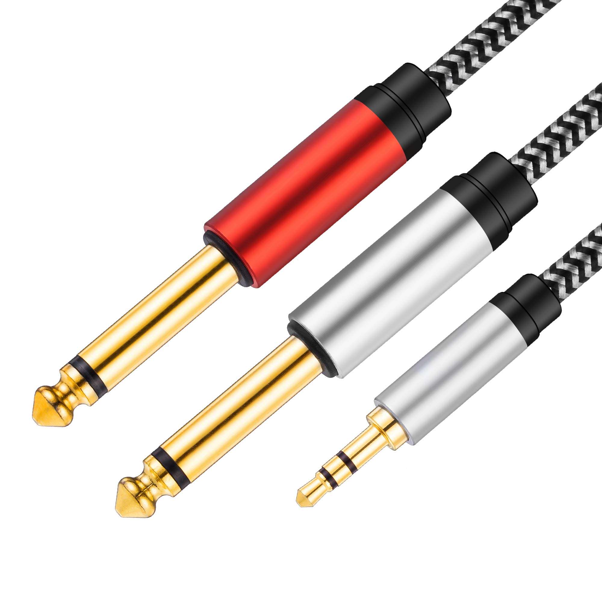 MORELECS 1/8 to 1/4 Stereo Cable 20 ft, 3.5mm to 1/4 Cable Nylon Braid 3.5mm 1/8" TRS to Dual 6.35mm 1/4" TS Mono Y Cable 2