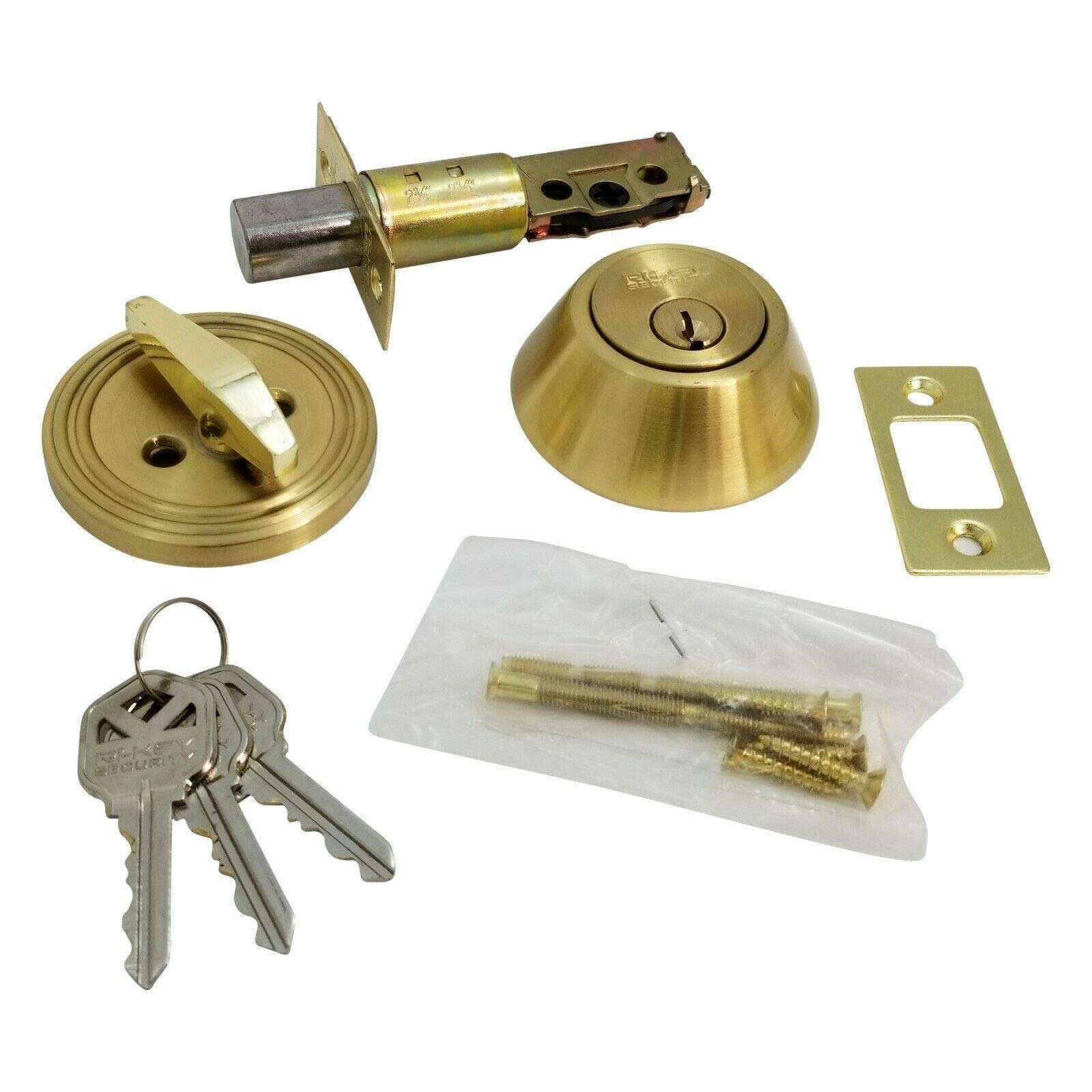 RI-KEY SECURITY - DeadBolt Lock Entry Keyed Cylinder 3 Key Exterior Interior Kw1 Satin Brass 5