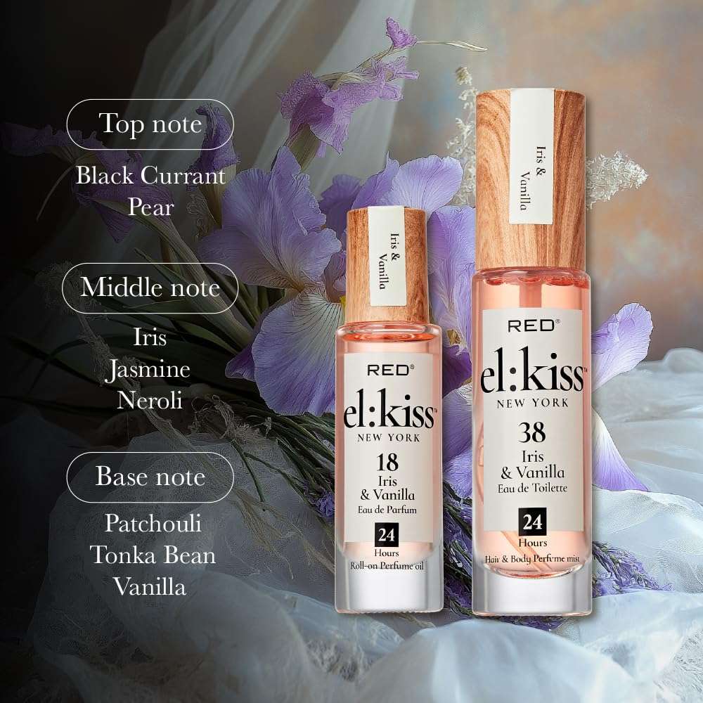 EL:KISS Hair Perfume & Body Mist, Eau de Toilette 30mL (1.01 Fl Oz), Hydrating & Long-Lasting, Alcohol-Free With Jojoba, Argan Oil & Aloe Vera (Iris & Vanilla - Inspired by La Vie Est Belle) 5