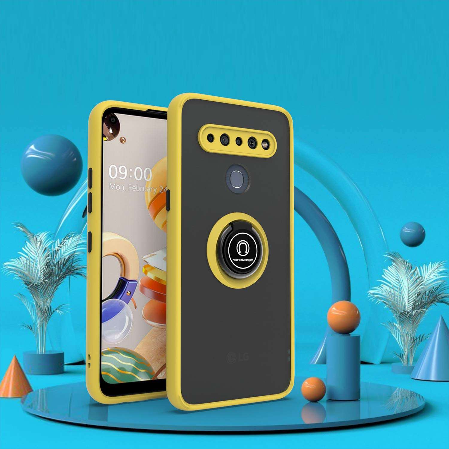 KWEICASE Cell Phone Case for LG K61, LG K61 Case with 360 Degrees Rotate Magnetic Kickstand Soft TPU Bumper Matte Clear Hard PC Dropproof Shockproof Protective Cover Case, Yellow 6