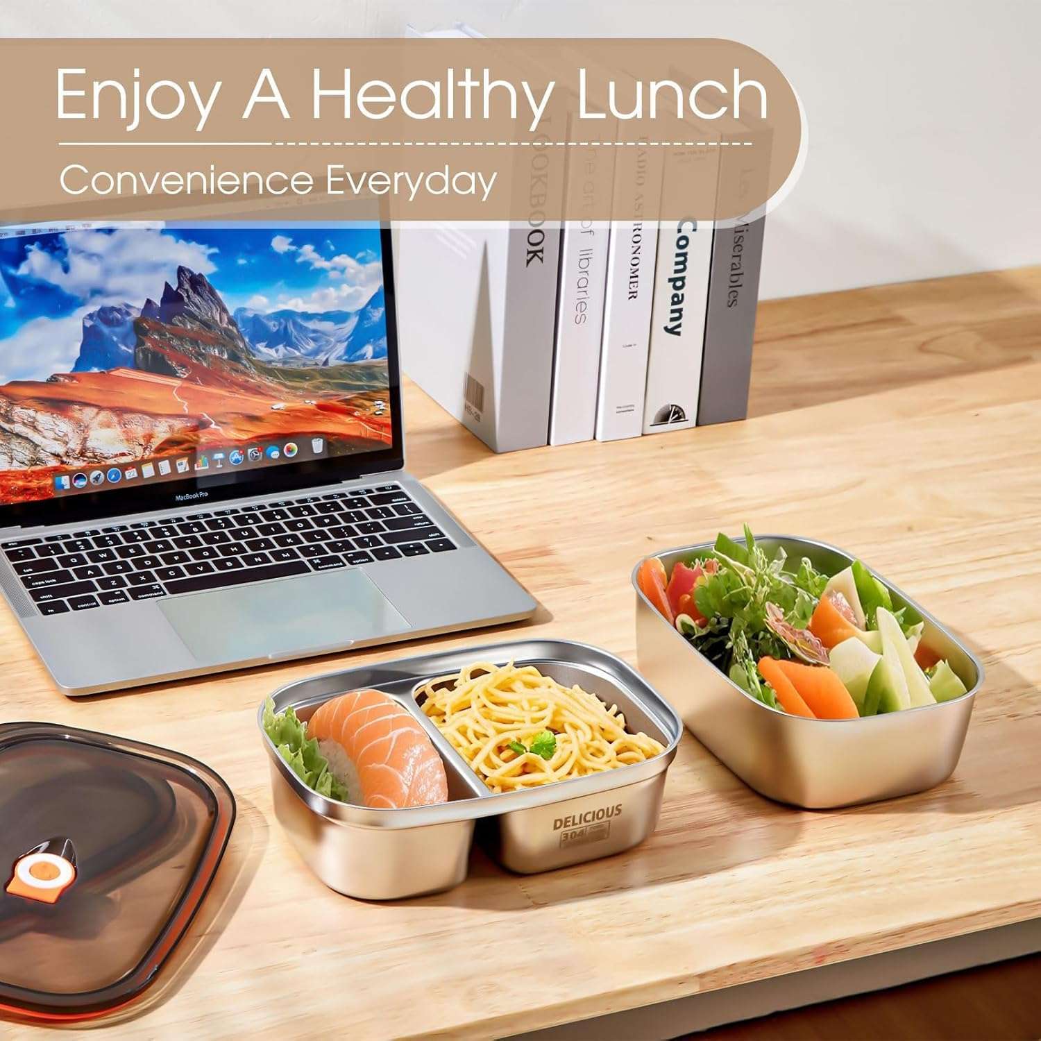 LOOKMINT Stainless Steel Bento Box Adult 2 Pack, 1.2L+1.7L Leakproof Metal Bento Box with Airtight lid, Lightweight 304 Stainless Steel Lunch box for Men/Women,Suitable for Picnic, Work, Outside 6