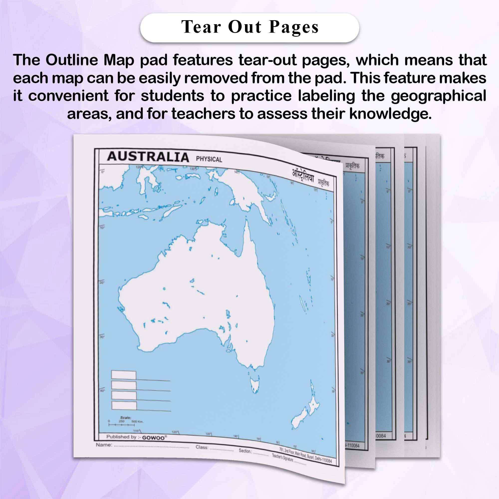 SMALL - 100 AUSTRALIA POLITICAL OUTLINE MAP and SMALL 100 AUSTRALIA PHYSICAL OUTLINE MAP FOR SCHOOL | Combo of 2 6