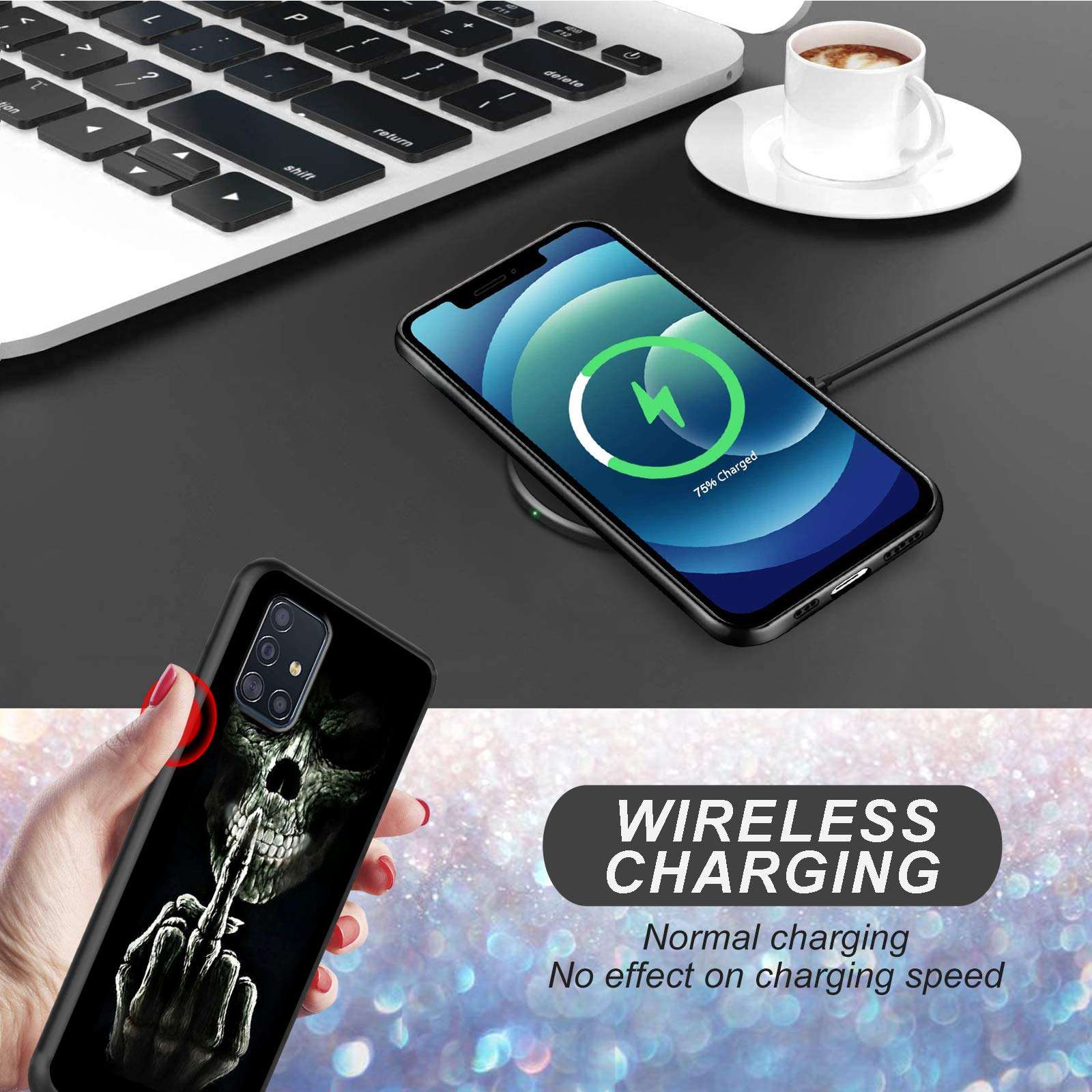 BEROSET for Samsung Galaxy A71 5G Case[Not Fit A71 4G], Funny Skeleton Skull Cuomized Design Printed Soft Liquid Siline Rubber Microfiber Lining Protection Shockproof Phone Case for Samsung A71 5G 5