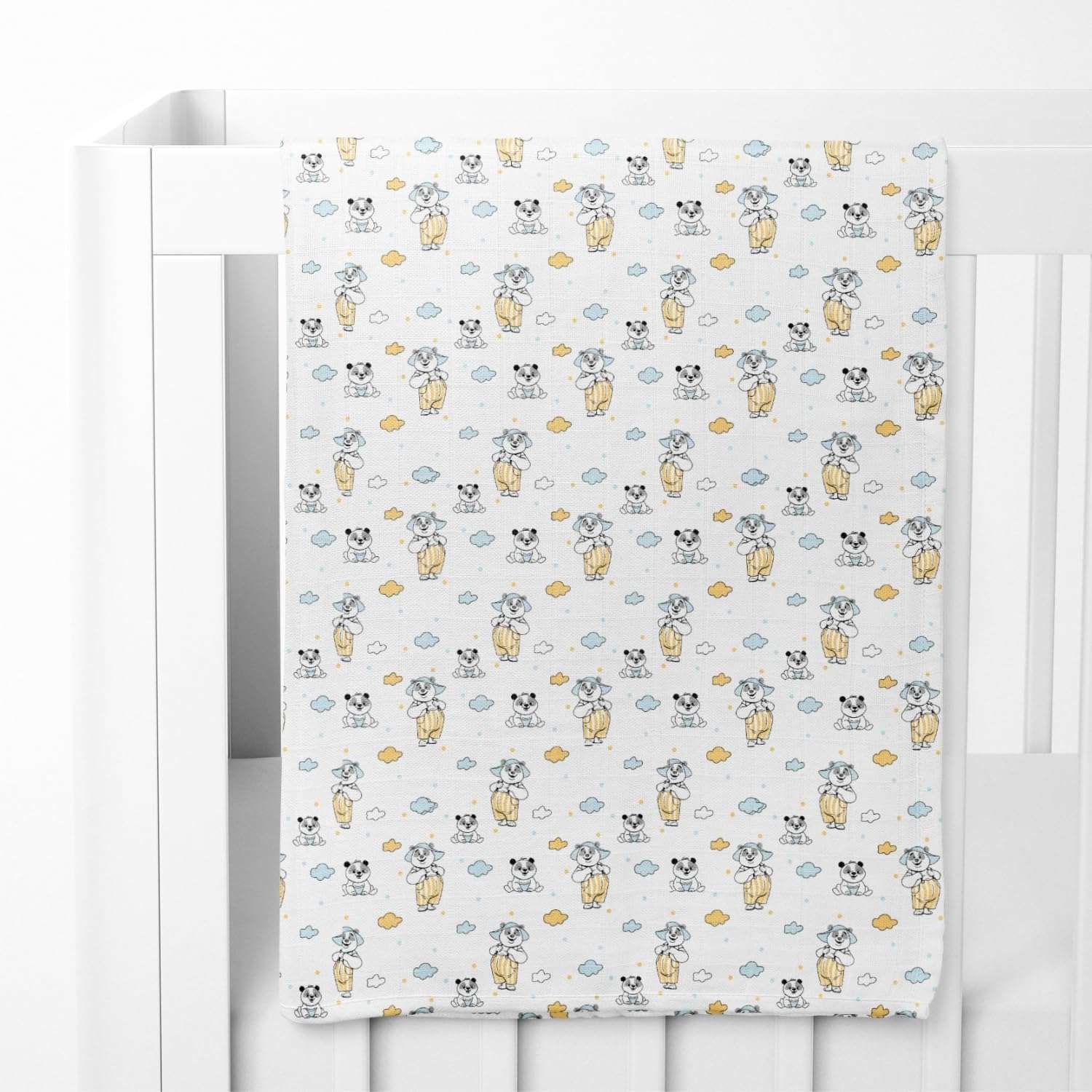 Haus and Kinder Muslin Swaddle Blanket - Set of 1 | Ultra-Soft Newborn Swaddle Wrap | Absorbent Baby Towel & Nursing Cover | Gender-Neutral, Unisex Baby Essentials| Panda Puff, 120cm x 120cm 6