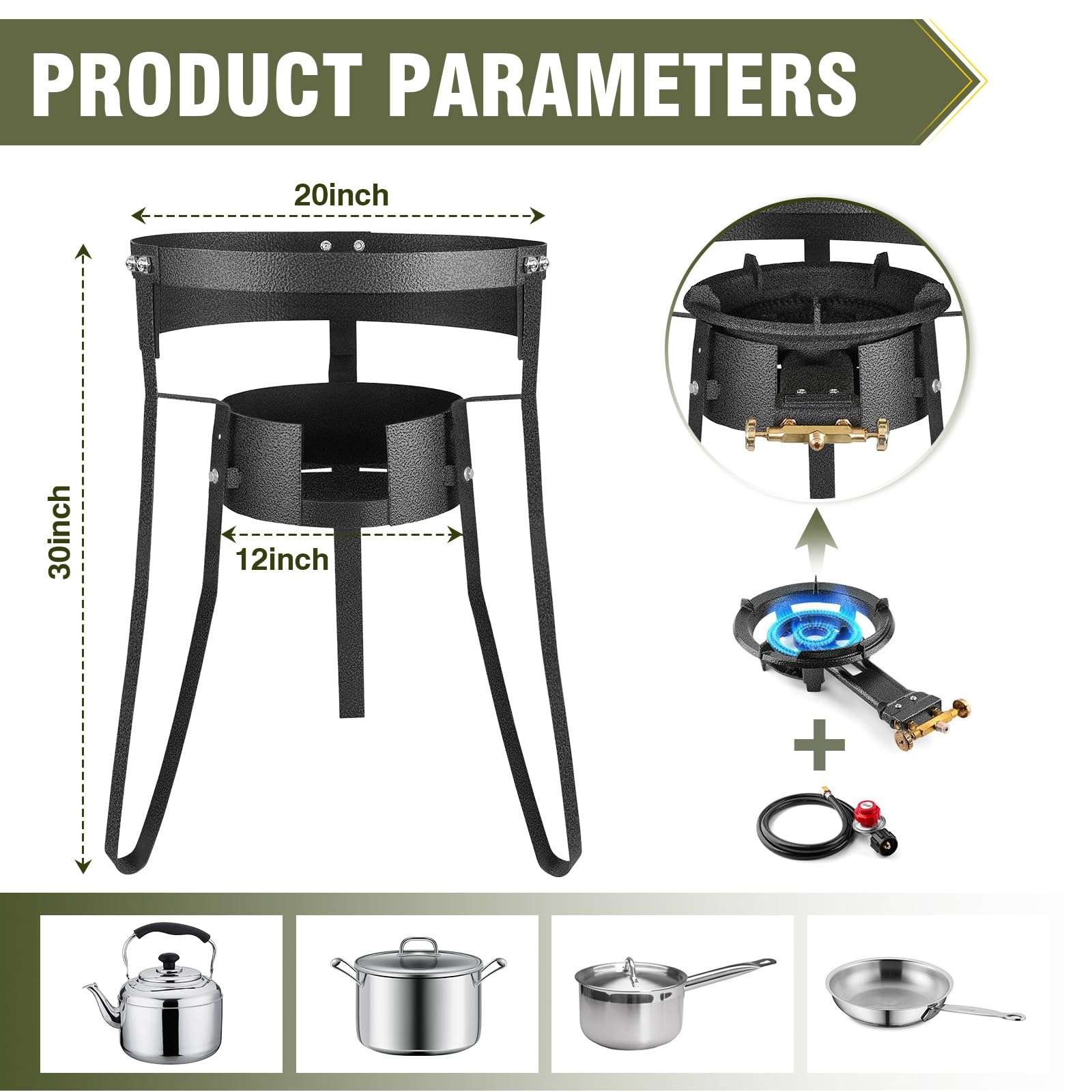BESTFIRE 30" Coated Steel Comal Stand with Adjustable Burner Mounting Rack for Discada, Tacos, Street Vendor, Etc 3