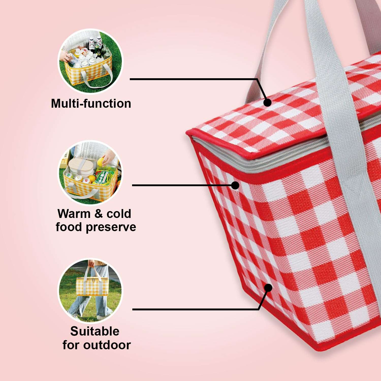 Kuber Industries Picnic Bag | Food Carrier Bag | Travel Camping Bags | Folding Camping Bag | Picnic Bag for Catering-Camping-Travel | Food Storage Bag with Handle | ZH018RD | Red 4