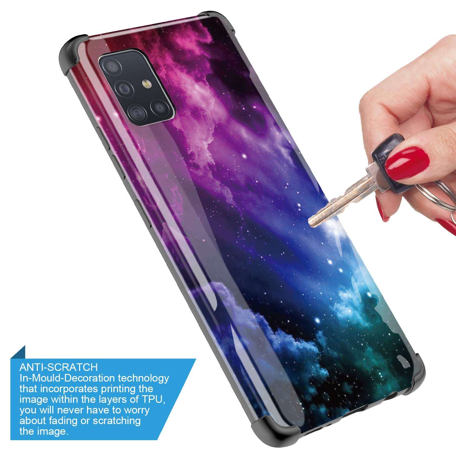 GORGCASE for Samsung Galaxy A51 5G CASE (NOT FIT A 51 4G) with Tempered Glass Screen Protector Scratch Resistant Shockproof Anti-Drop TPU Airbag Bumper Protective Cover Girls Women Star Galaxy 4