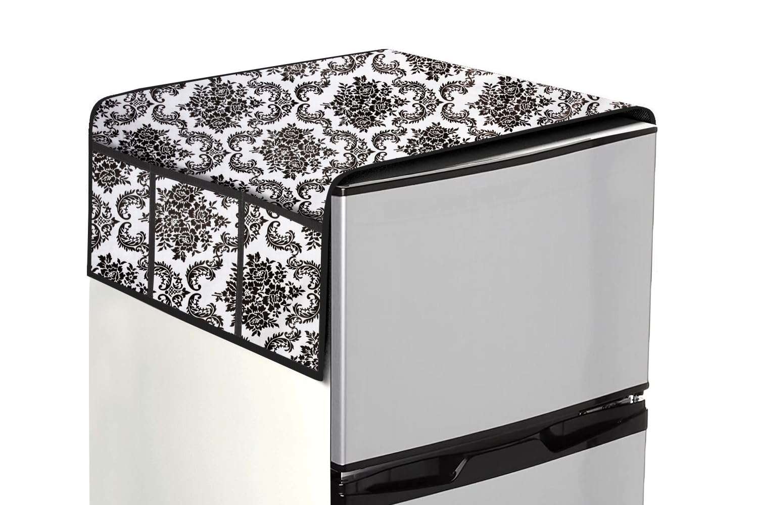The Furnishing Tree Fridge Top Cover Compatible for Whirlpool 215 VMPRO, 192 LTR WxL 65x111 in CM Damask Pattern offwhite 3