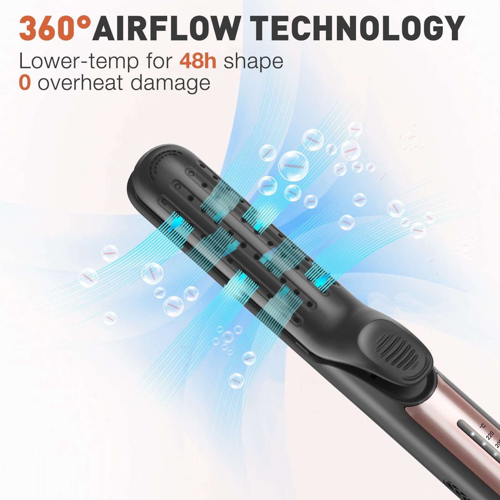 TANSHINE 360° Airflow Styler,Curling Wand & Flat Iron Hair Straightener 2 in1,Travel Curling Iron Dual Voltage with Adjustable Temp,Professional Hair Curler with Cooling Air Vents for Long Short Hair 3