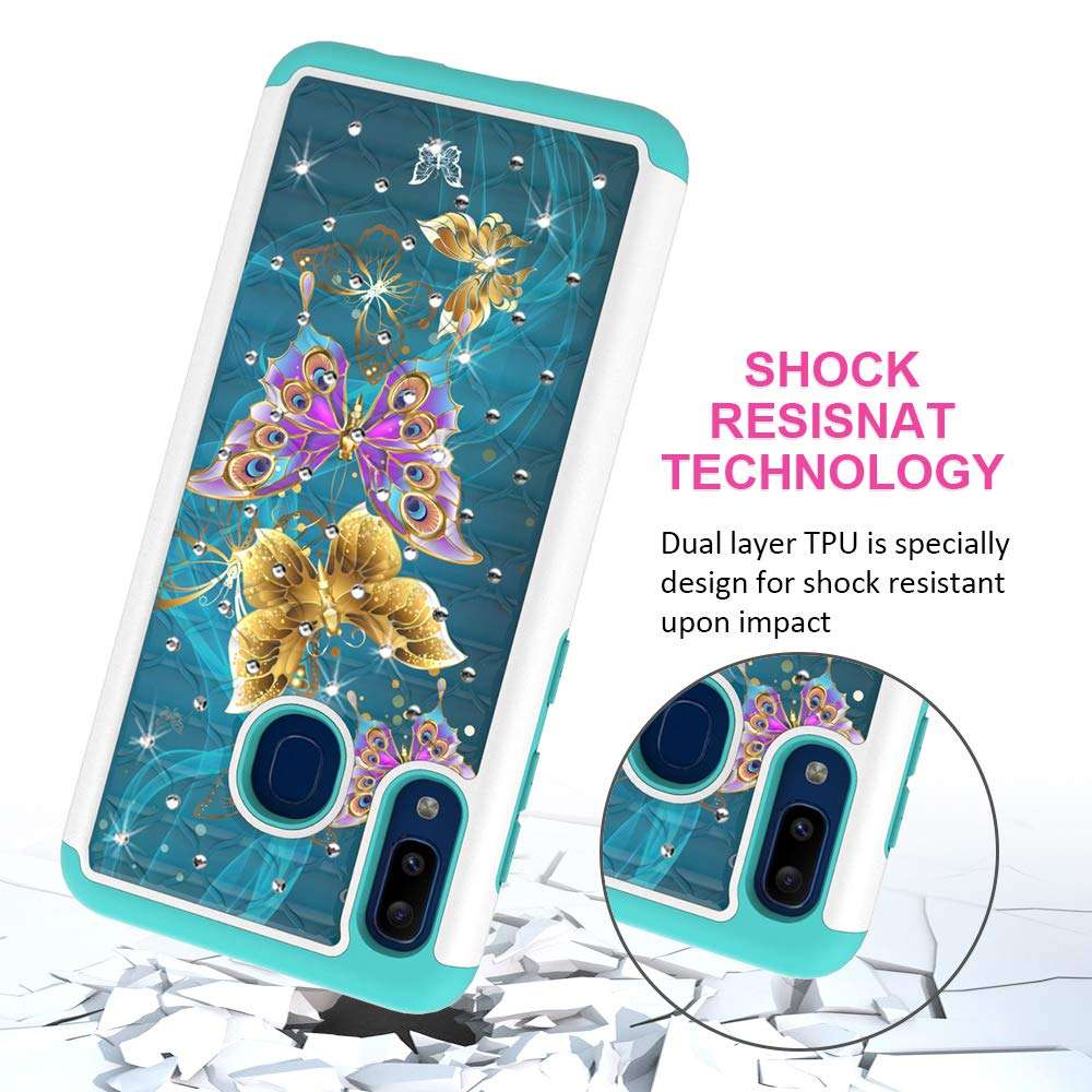 BELLETAS Galaxy A20 Case, Galaxy A30 Cover Heavy Duty Hybrid Dual Layer TPU Plastic Armor Defender Phone Case Cover Compatible with Samsung Galaxy A20 / Galaxy A30 2019 (Yellow Gold Butterfly) 2