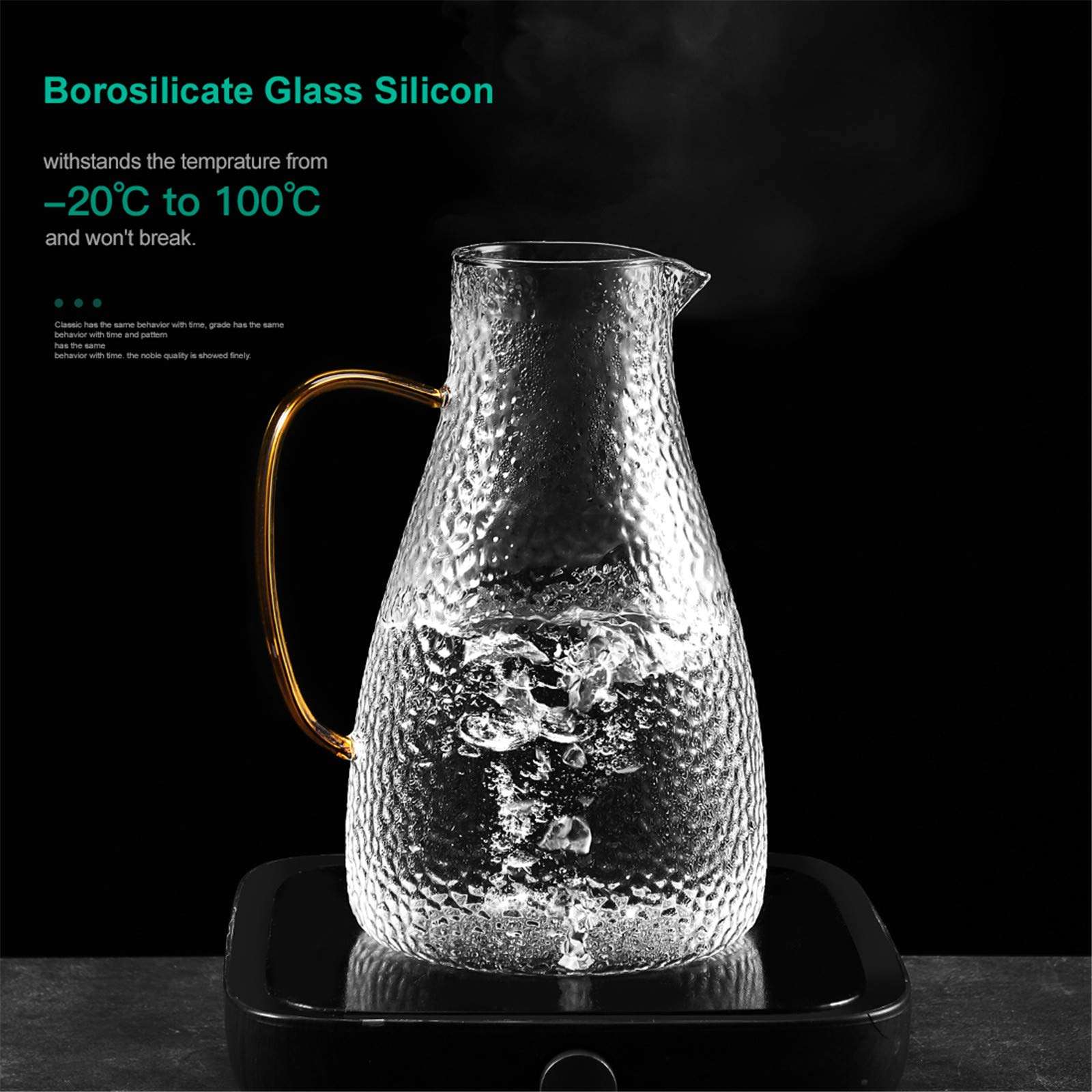 85 Ounces Glass Pitcher, ONEISALL Water Carafe with Filter Lid and Drip-free Spout, Thicker Heat Resistance Beverage Carafe for Hot/Cold drinks & Iced Tea, Durable, Cleaning Brush Included 3