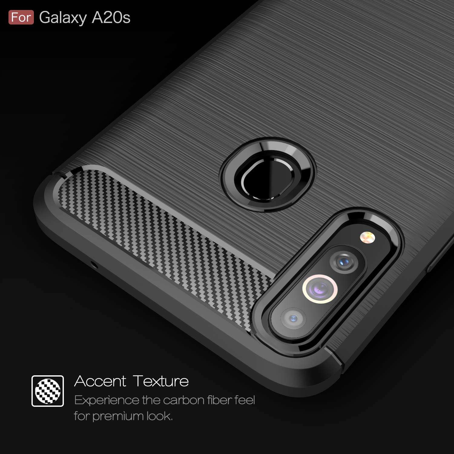 Avesfer for Samsung Galaxy A20S Case (Not Fit A20) with Screen Protector Tempered Glass Lightweight Shock Absorbing Resilient TPU Phone Cover [Scratch Resistant] Carbon Fiber (Navy) 5