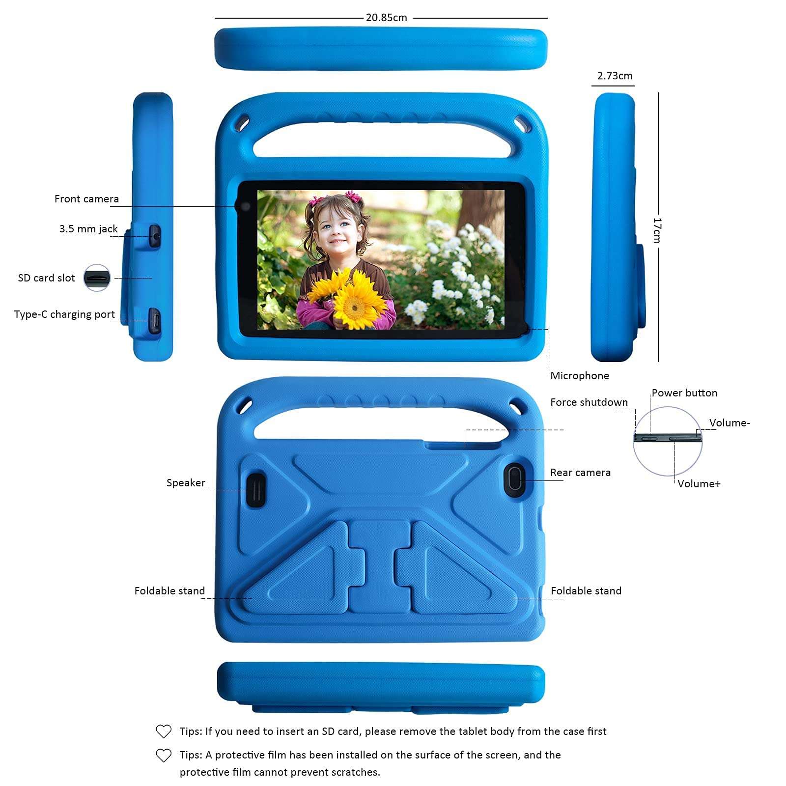 GOODTEL Kids Tablet Android 7 inch for Kids with 128GB Extended Memory, Installed Parental Control Mode Puzzle Game IPS HD Display, Toddler Tablet with Shock-Proof Case, Great Gift - Blue 3