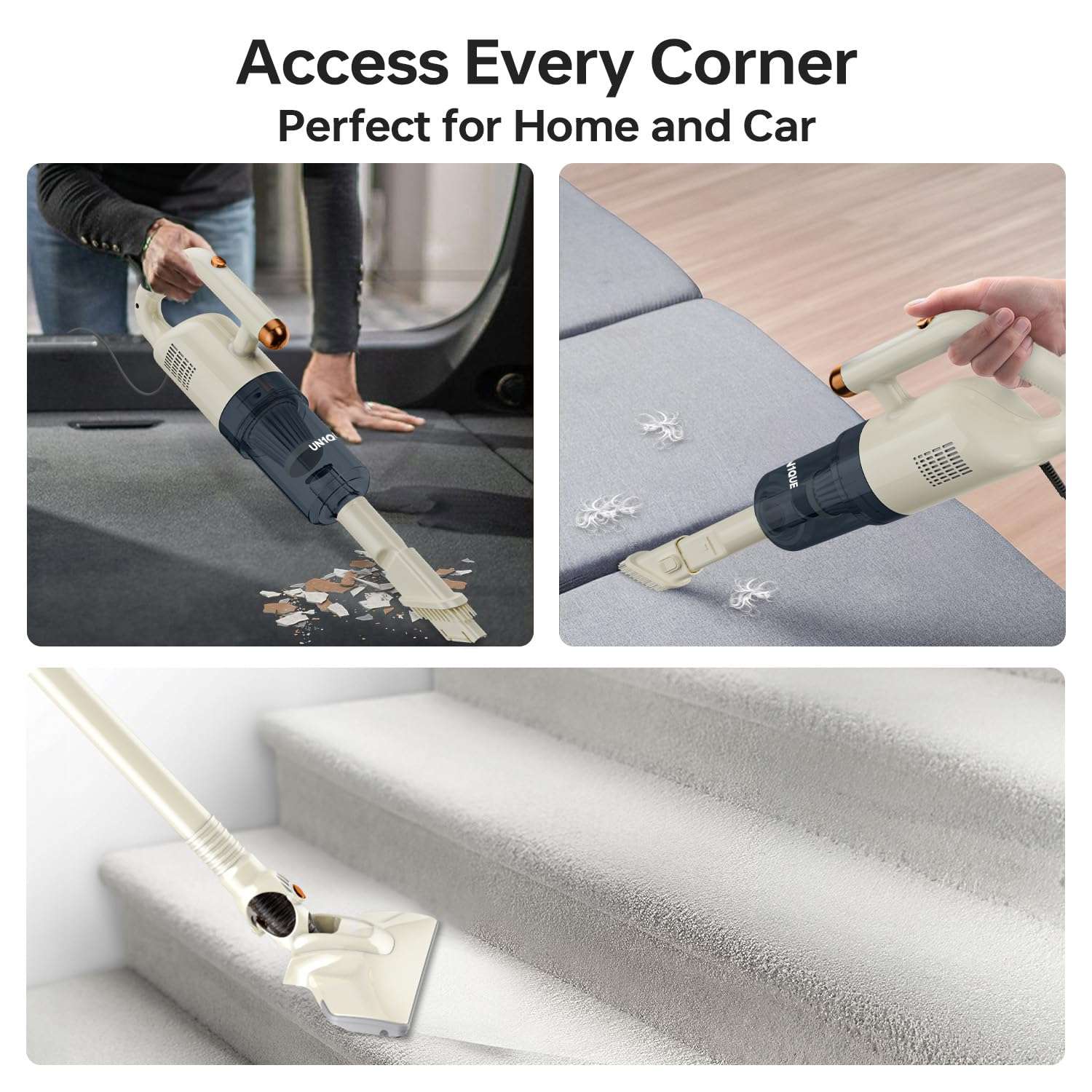 UN1QUE 2 in 1 Handheld & Stick Vacuum Cleaner for Home, 500W Handheld Vacuum with 15000PA Suction, 0.8L Washable HEPA Filter, Adjustable Head, Bagless Dry Vacumming, Deep Clean for Hard Floor, Carpet 6