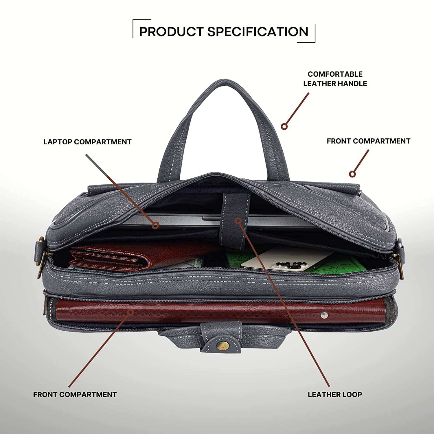 WildHorn Leather Laptop Messenger Bag for Men I Fits Upto 15.6 Inch Laptop/MacBook I Padded Laptop Compartment I Carry Handles with Adjustable Strap I DIMENSION : L-16 inch W-4 inch H-12 inch 5