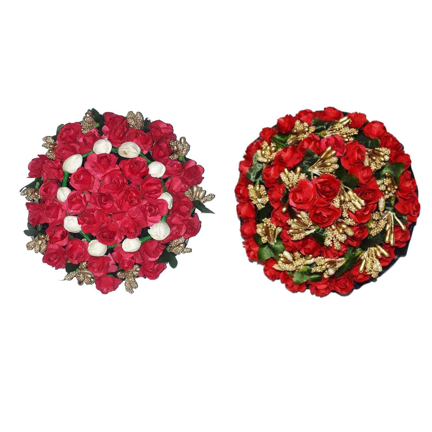 Maahal™ Multicolored Golden Beads Flower Stylish Artificial Hair Gajra Accessories for Women and Girls (Pack of 2) 1