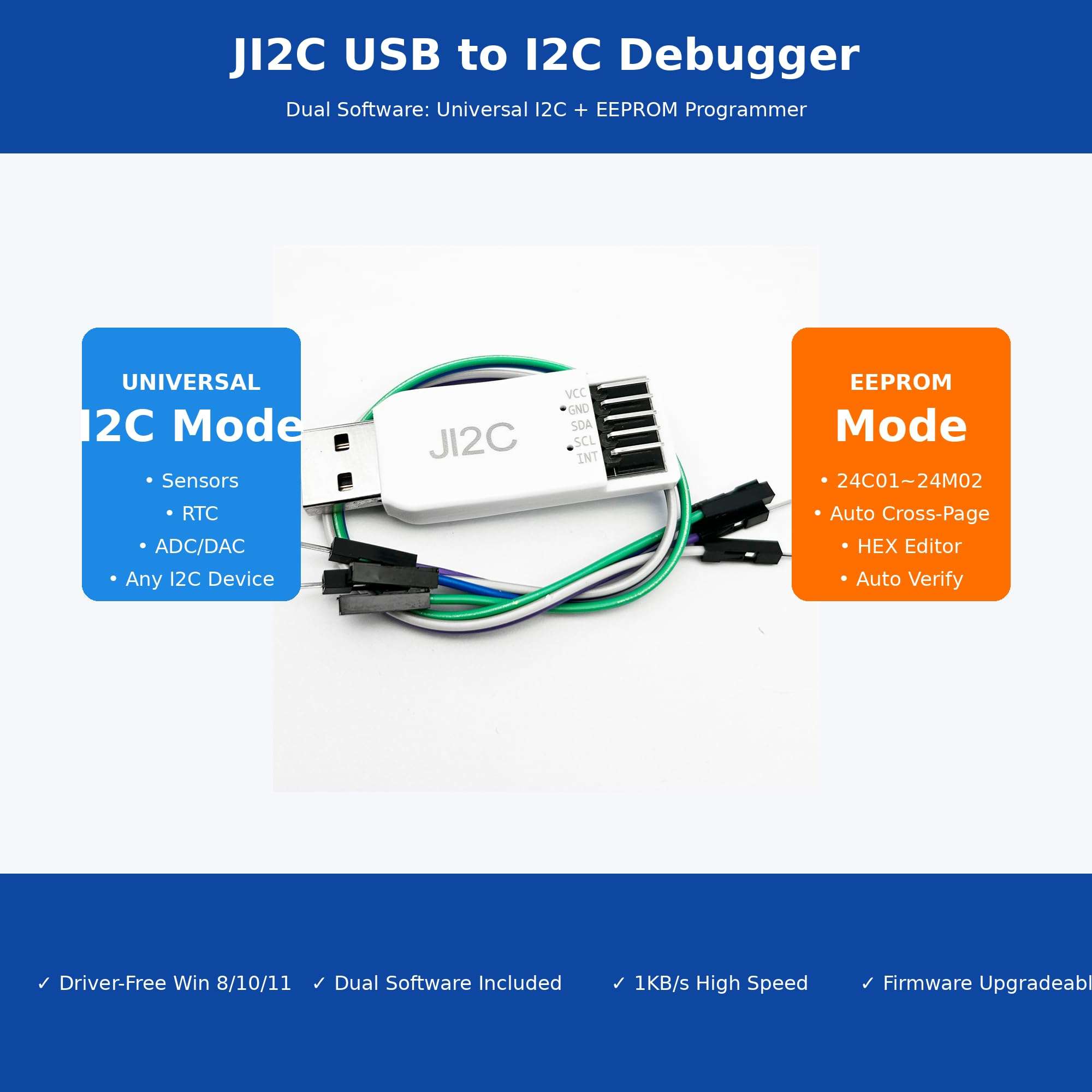 Pibiger JI2C USB to I2C Adapter & EEPROM Debugger | Multi-Device Support, Real-Time Curve Plotting, Fast Read/Write for I2C Registers - Windows Compatible 3