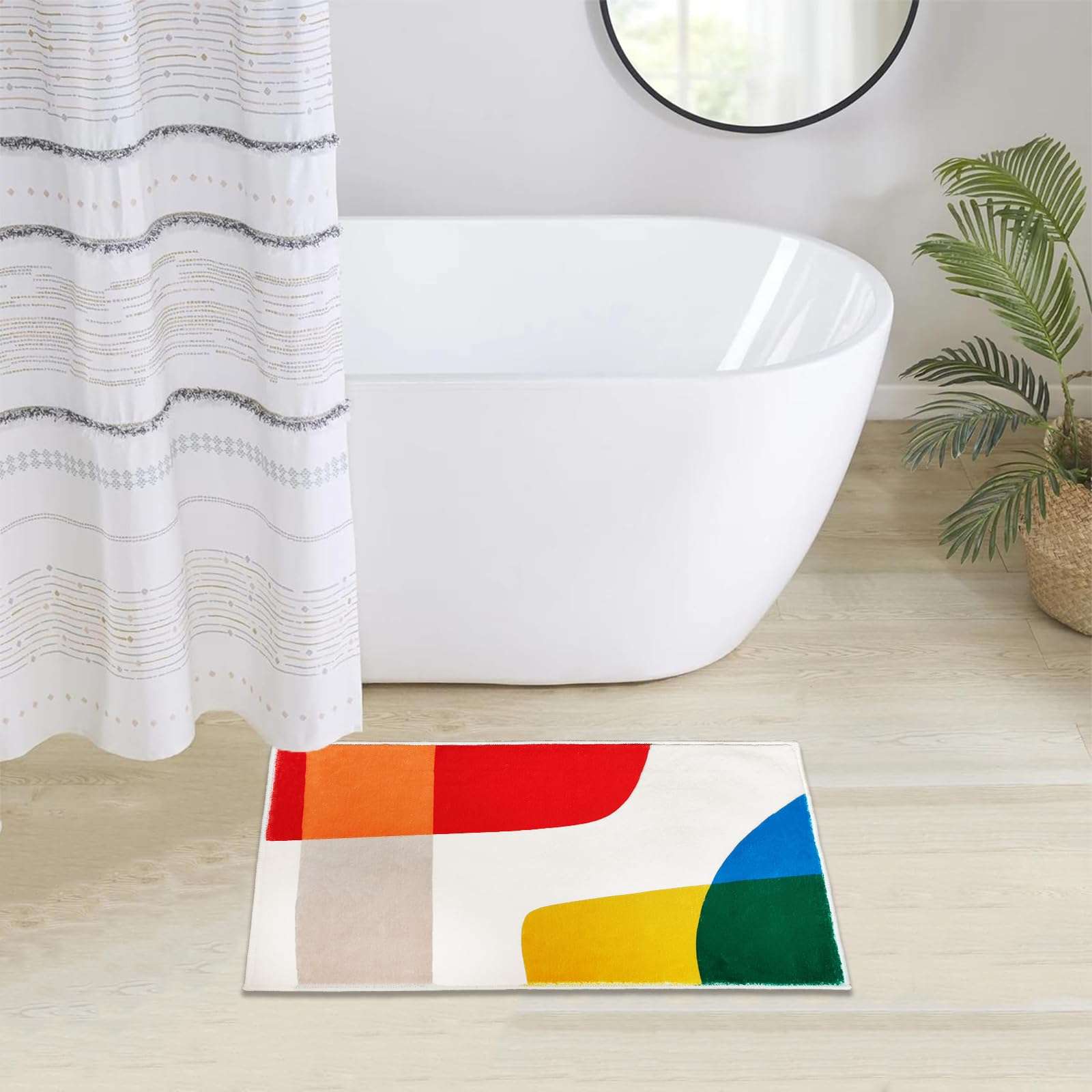 DVKKHD Modern Abstract Bathroom Rug Bright Color Block Washable Bath Mat for Kids Soft Small Bathroom Rug Non Slip Shower Rugs for Bathroom Tub Funny Room Carpet for Bedroom Indoor Door Mats 16”x24” 3