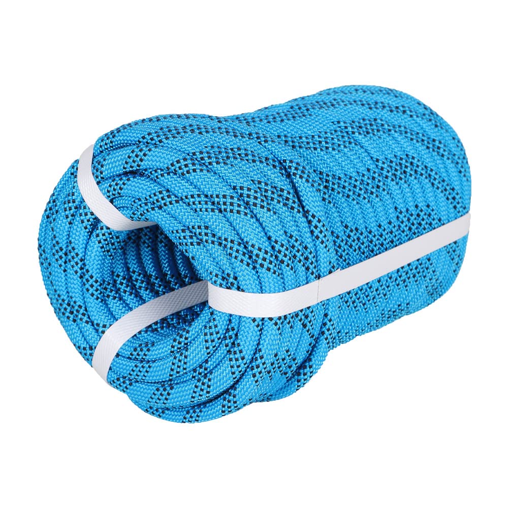 Premium Polyester Braid Rope, 3/8IN 100FT, 3520 lb High Strength Arborist Bull Rope, Multi Purpose Strong Pulling Rope, for Gardening, Camping and Swing (Blue and Black)