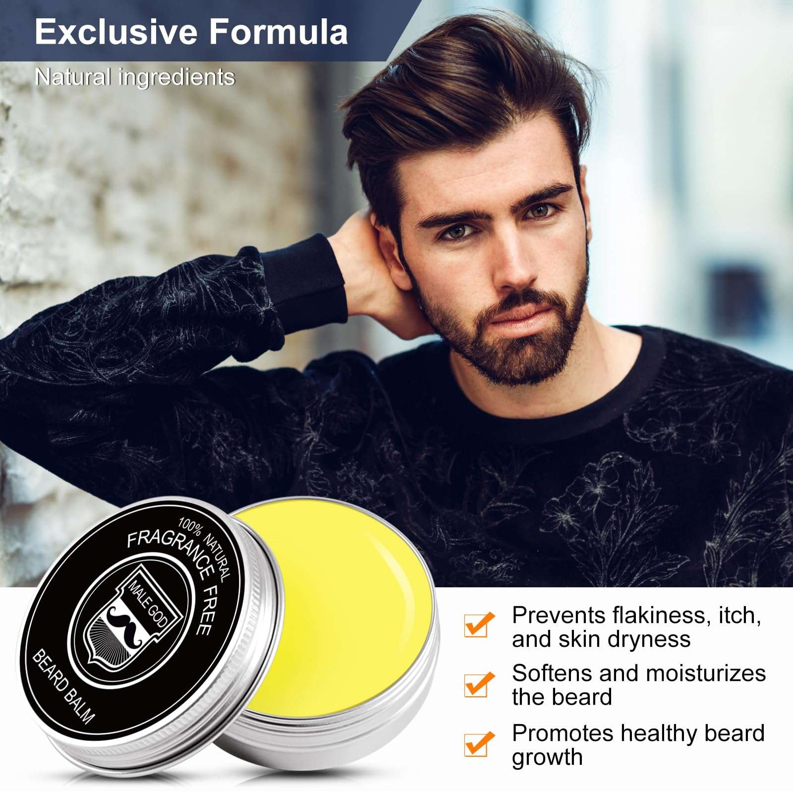 MALE GOD Beard Growth Kit, Beard Kit W/Beard Growth Oil (2 Bottles), Beard Balm, Beard Comb, Massager for Spot/Patchy Beard, Christmas Gifts for Men Him Boyfriend Husband 6