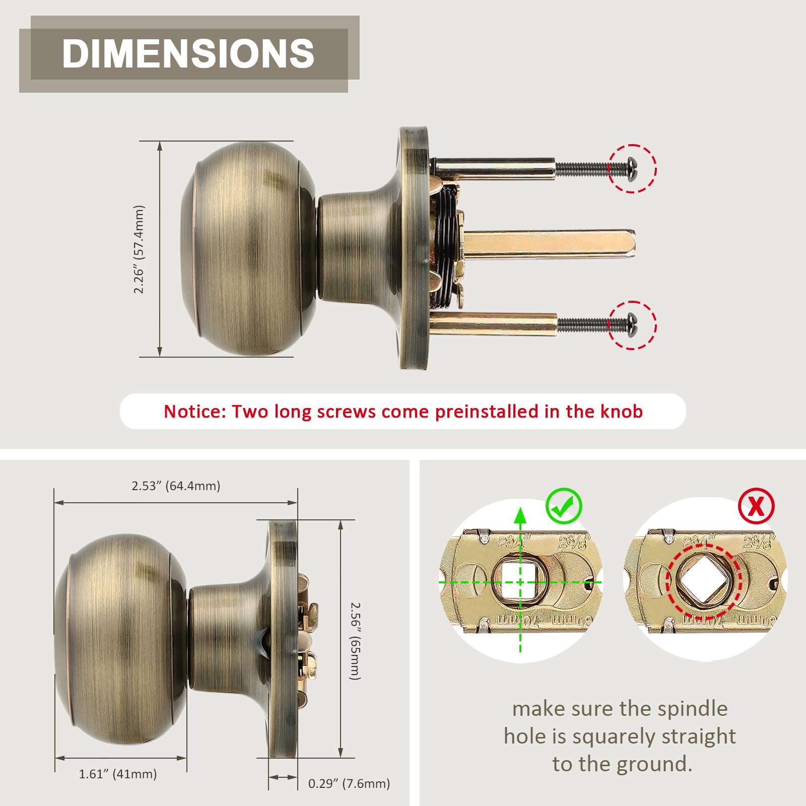 Probrico Round Door Knobs Passage Lock Antique Brass for Closet Hallway Passage Handle Keyless Lockset 6 Pack 5