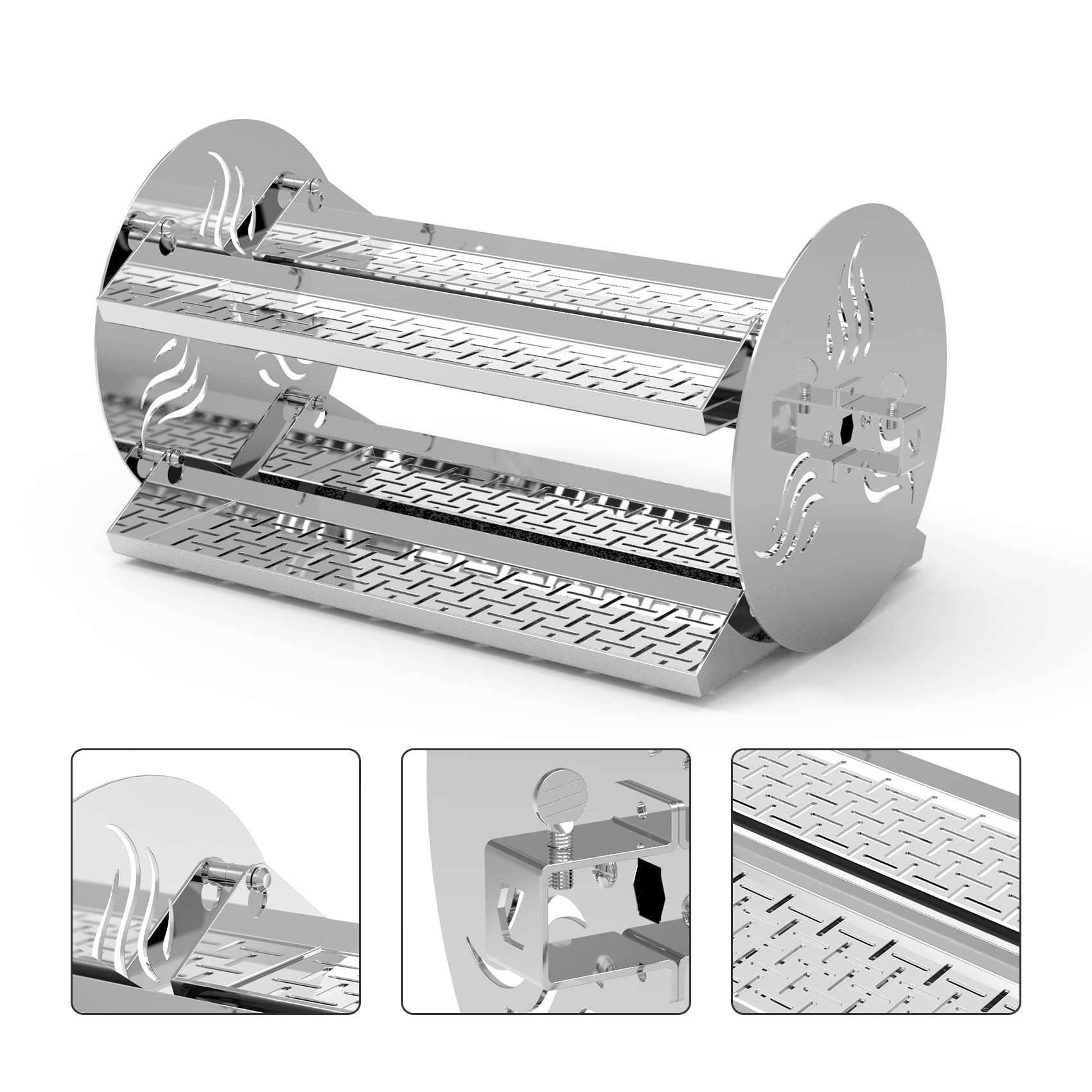 onlyfire BBQ Grill Rotating Stainless Steel Rotisserie Trays Kit with Hexagon Hole- Fits for Any Grill 5