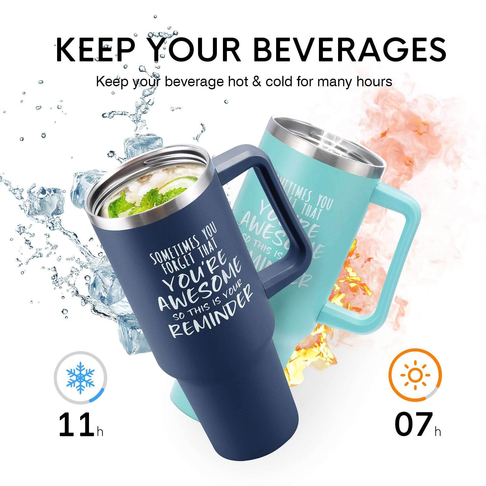 NOWWISH Inspirational Gifts for Men, Sometimes You Forget You're Awesome 40 oz Tumbler with Handle and Straw, Birthday Gifts for Him Husband Dad and Boyfriend - Navy Blue 4