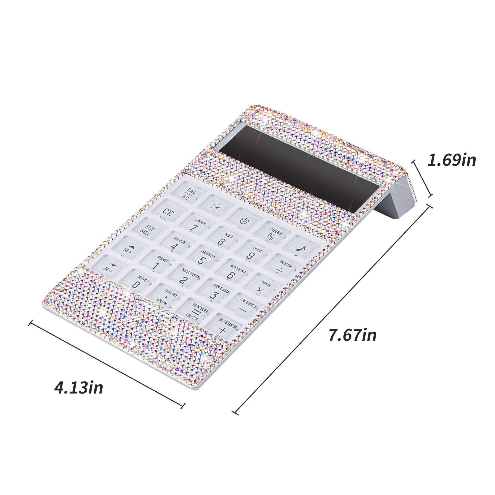 Office Calculator with Bling Crystal Decorative with Calendar Time Alarm Clock for Fashionable Desk Accessory, Office or Home Gift (AB Color) 3