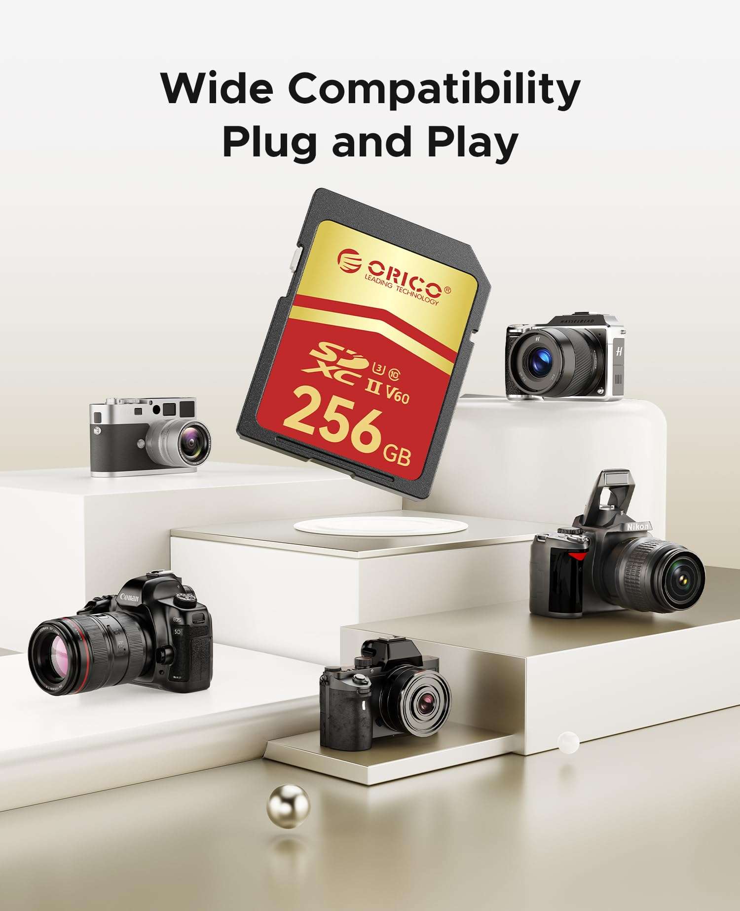 ORICO 128GB SD Card, UHS-II, C10, U3, V60, 4K UHD, Full HD, Up to 290MB/s Read, SDXC Memory Card for Professional Photographers&Content Creators, DSLR Mirrorless Cameras, Advanced Video Cameras -SD60 6