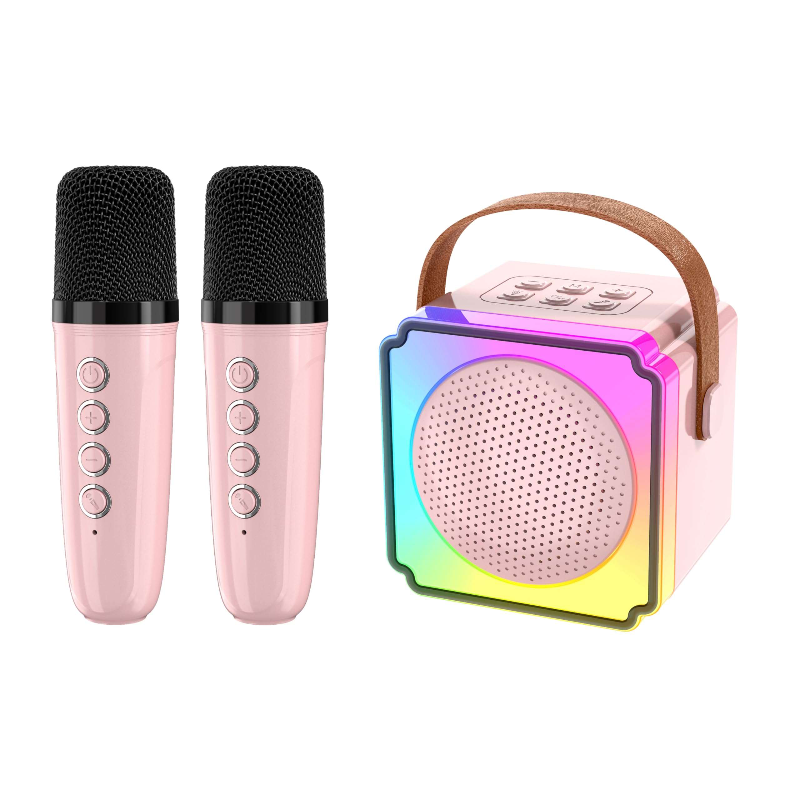 EFAILY Karaoke Machine for Kids, Christmas Birthday Gifts Toys Portable Bluetooth Speaker with 2 Wireless Microphones, Mini Karaoke Machine with LED Light for 4-12+ Years Old (Pink) 1