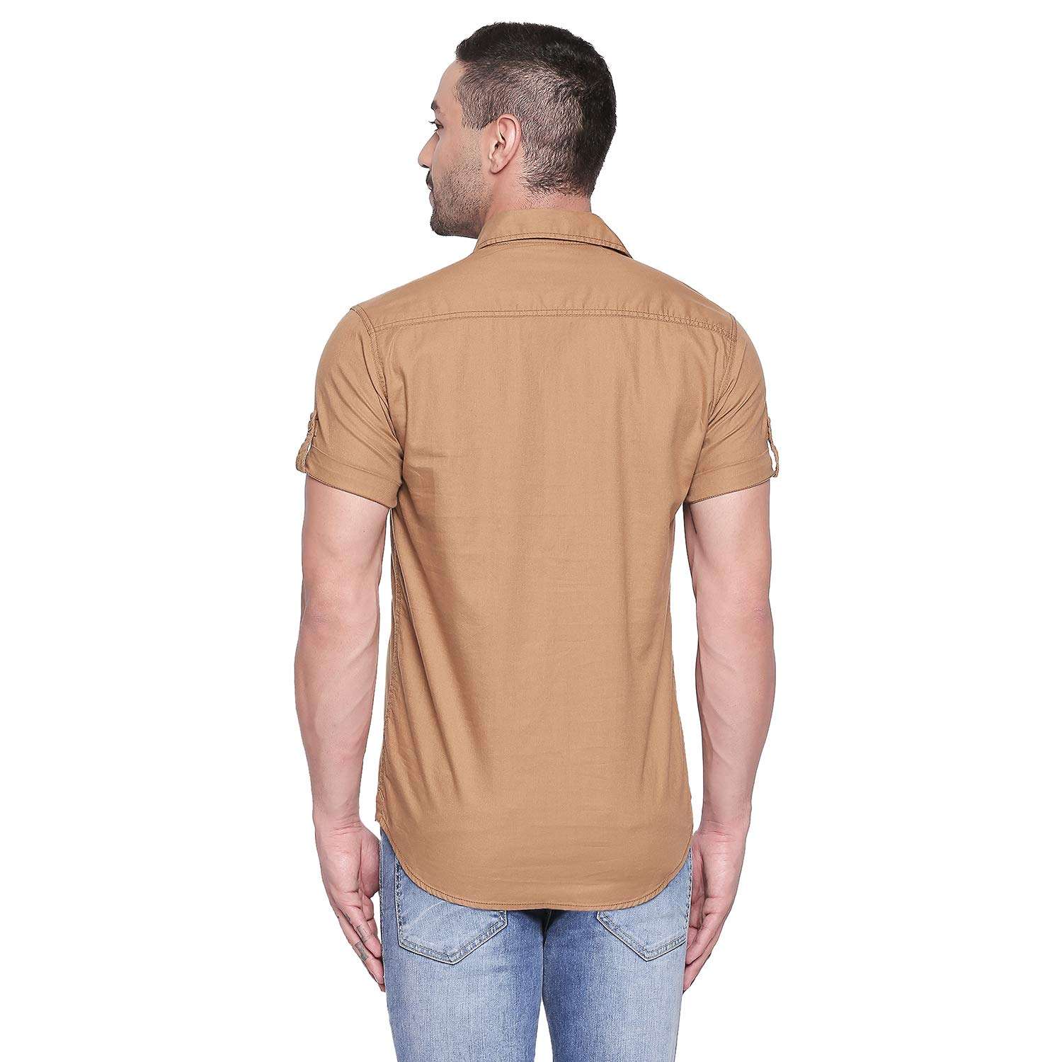 Mufti Men's Solid Slim Fit Shirt (MFS-10853-J-06- Khaki XL) 4