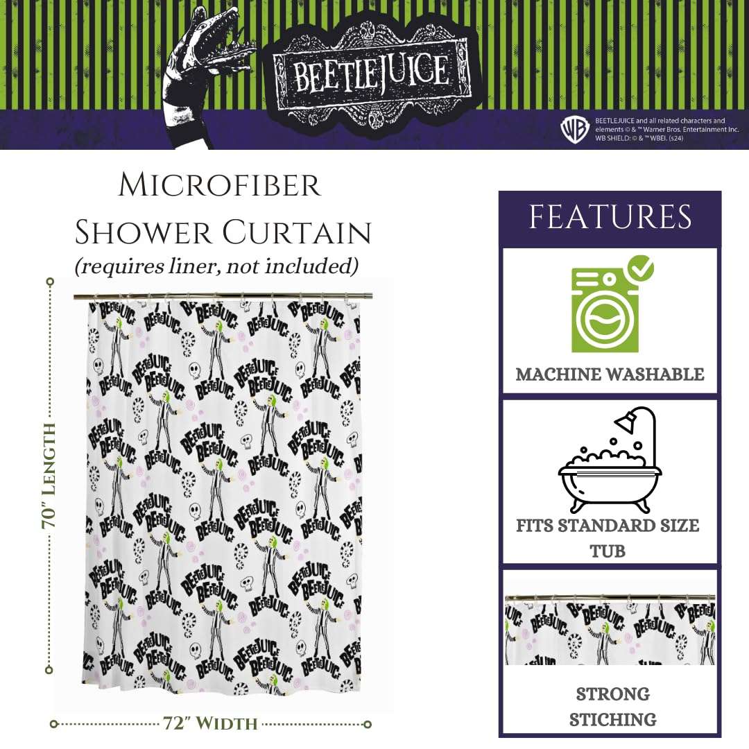 Franco Collectibles Beetlejuice Bath Microfiber Shower Curtain, 70x72, (Officially Licensed Product) 3