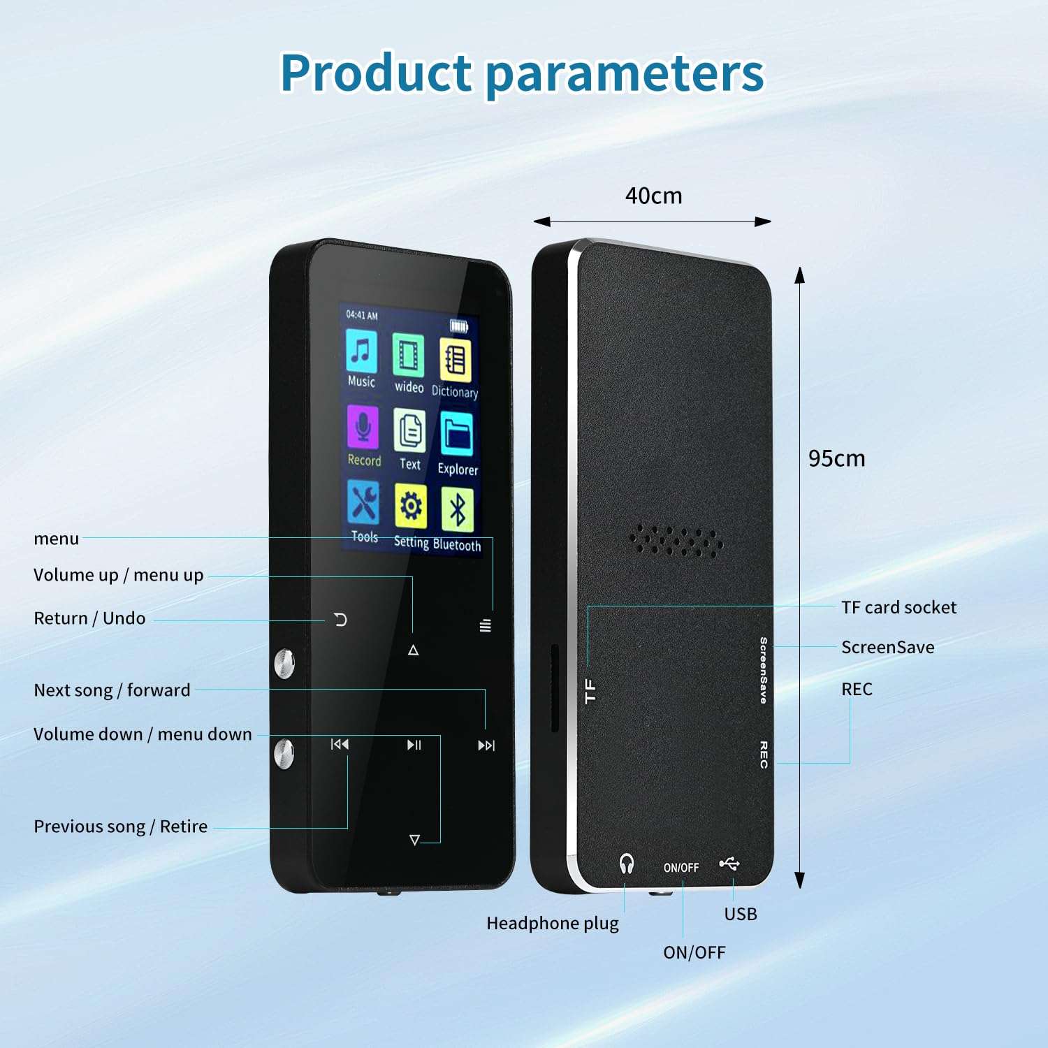 144GB MP3 Player with Bluetooth 5.2, Music Player with Built-in Speaker/FM Radio/Voice Recorder/E-Book Reader, Lossless Sound Multifunctional Mini Design Ideal for Sport Running (Earphones Included) 6