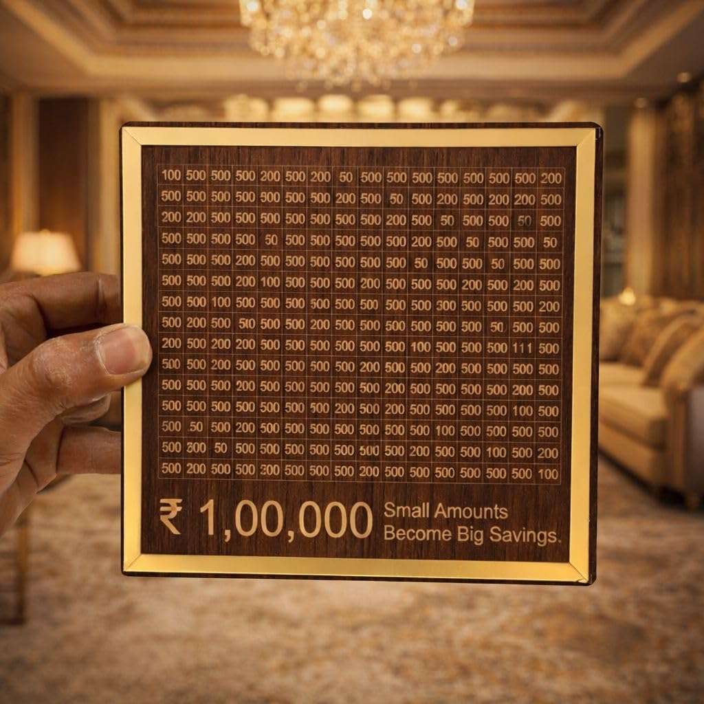 STOFFIER GARTEN Wooden Savings Box for Kids and Adults 100000, Coin Box with Carved Design, Piggy Bank with Numbers, Savings Box, Coin Box, Wooden Piggy Bank for Home and Gifts 5