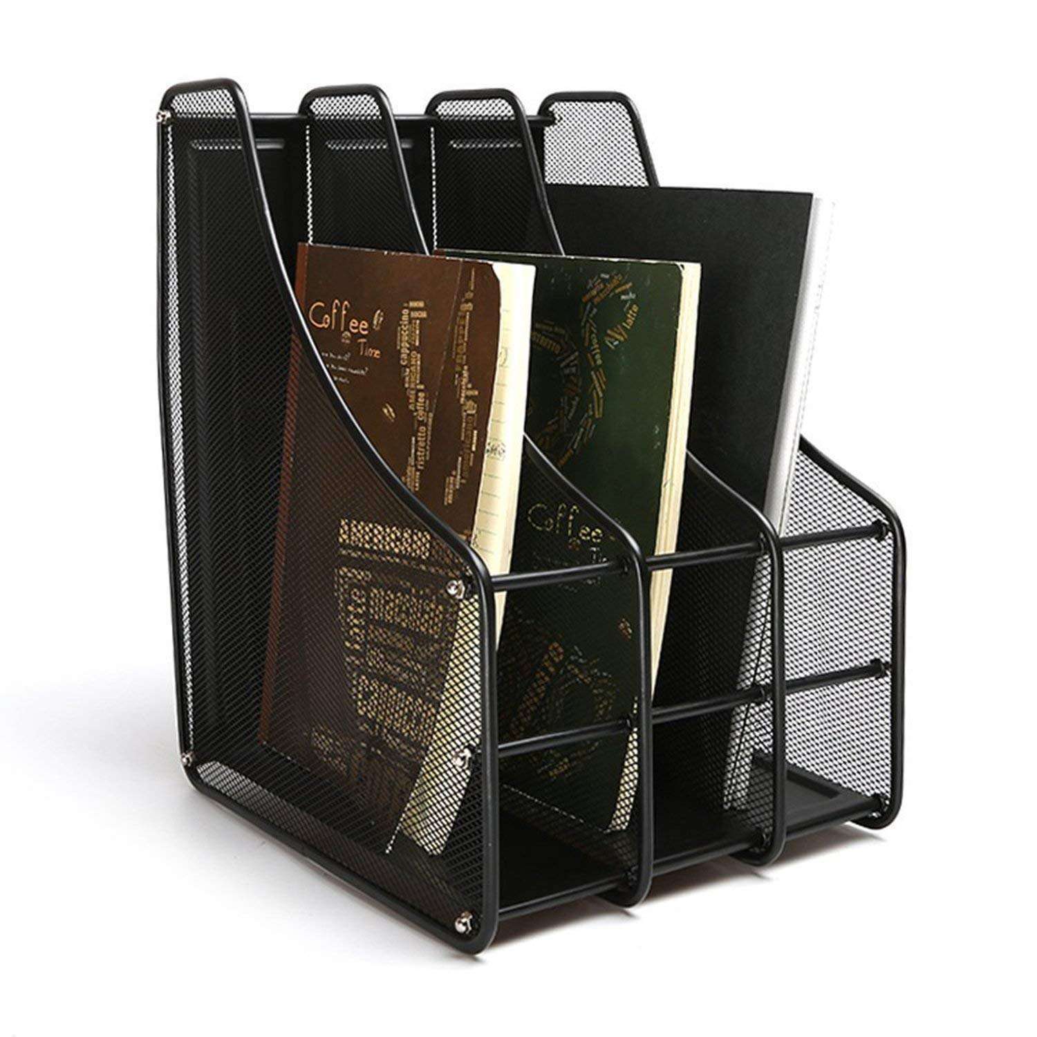 GLIVE (LABEL) 3 Grid File Organizer Rack,Vertical 3 Compartment Office Desk Shelf Folder Holder for Documents, Magazines, Notebooks 1