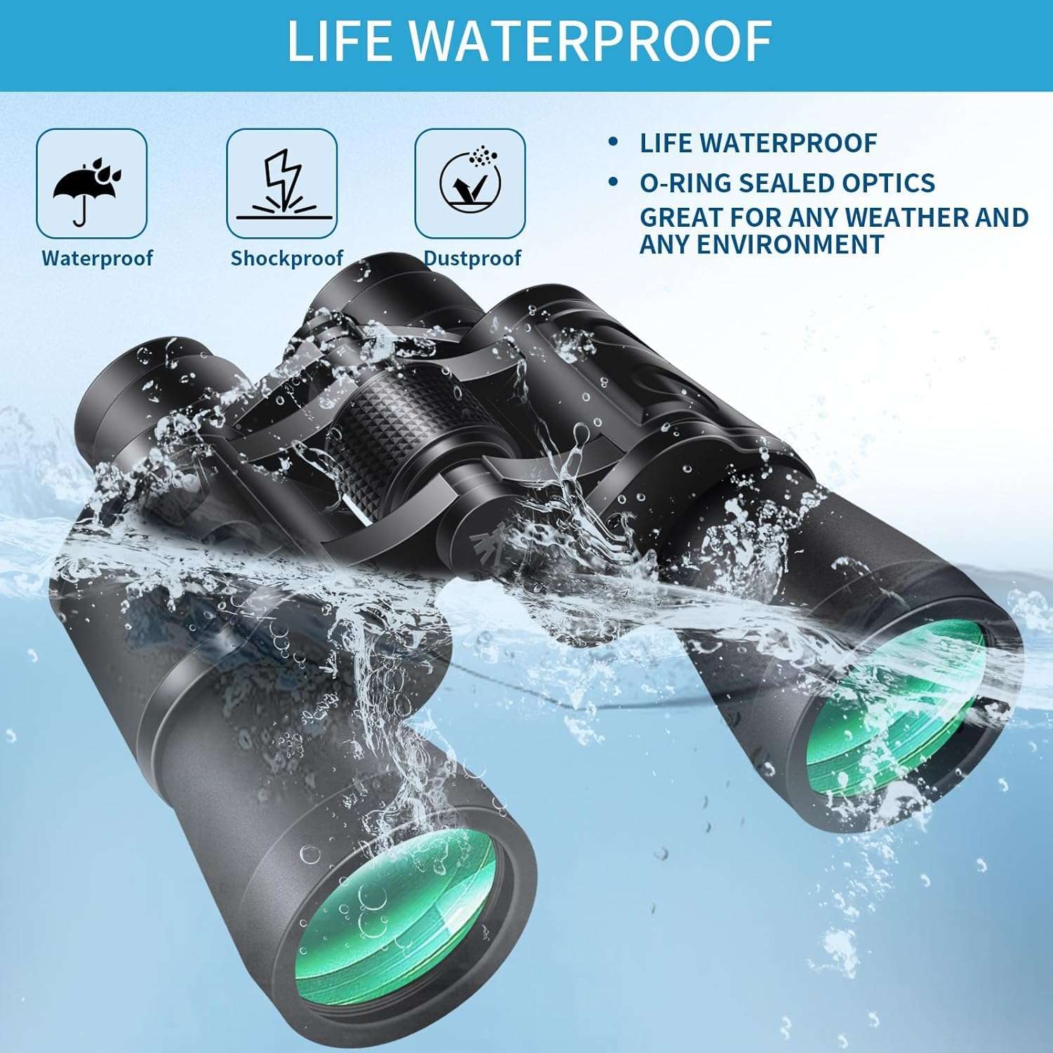 20X50 Binoculars for Adults High Powered with Low Light Vision，Compact Large View Waterproof Binoculars for Bird Watching Hunting Concert Traveling Theater Opera Sightseeing 4