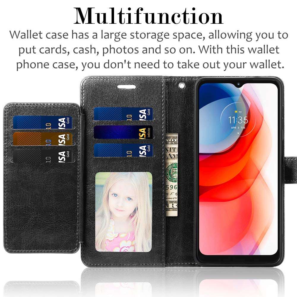 Swoders for Moto G Play 2021 Wallet Case, PU Leather with Card Holder Shockproof Soft TPU Interior Magnetic Closure Full Protection Compatible with Motorola Moto G Play 2021 - Black 2