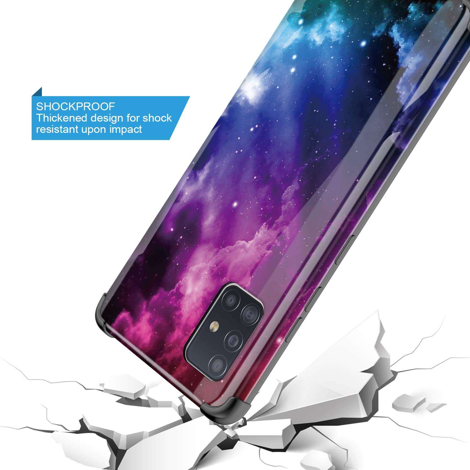 GORGCASE for Samsung Galaxy A51 5G CASE (NOT FIT A 51 4G) with Tempered Glass Screen Protector Scratch Resistant Shockproof Anti-Drop TPU Airbag Bumper Protective Cover Girls Women Star Galaxy 5