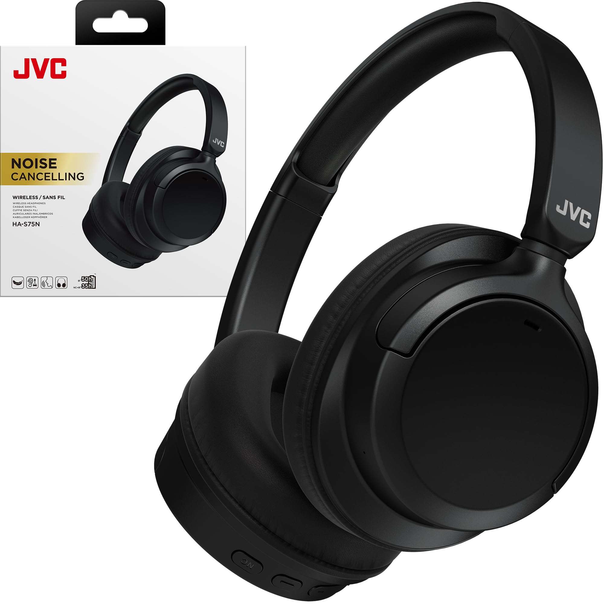 JVC Over Ear Wireless Active Noise Cancelling Headphones - Bluetooth 5.3 - Ambient Mode, 3 Audio Modes, Soft Comfort Pads, 35 Hr Battery, Foldable & Lightweight – Mic- Travel & All-Day Wear - HA-S75N 1