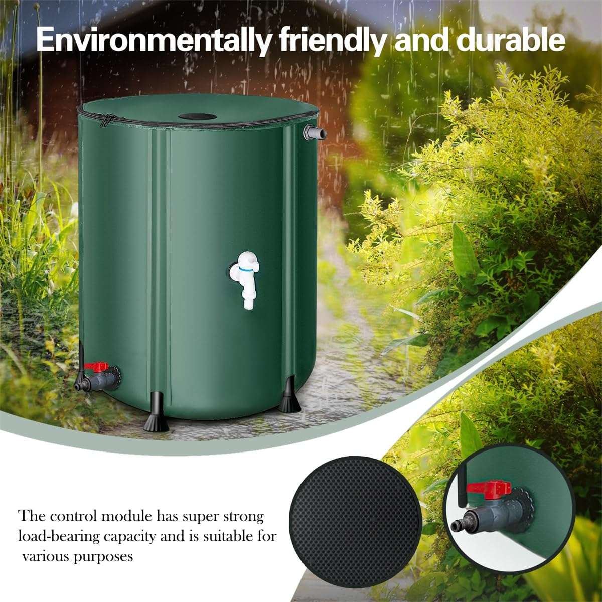 Rain Barrels to Collect Rainwater from Gutter, Collapsible Rain Barrel, Portable Water Storage Tank, Rainwater Collection System with Filter Spigot Overflow Kit for Garden Outside Lawn(Regular,13 Gall 5