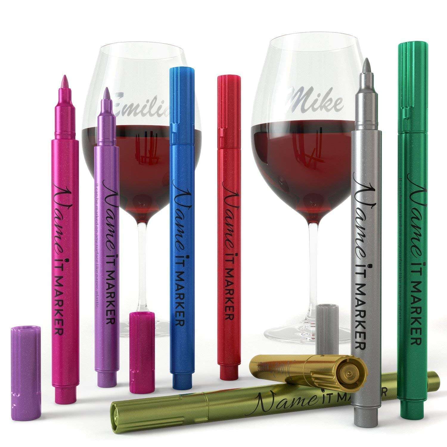 Name It Marker, Metallic Wine Glass Pens, Food Grade Ink in Fun Colors! Personalize Your Drinks Like Wine Charms , Set of 8 2