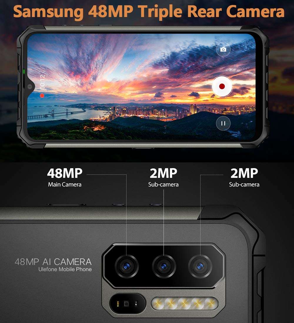 Ulefone Armor 7 （2021） Rugged Cell Phones Unlocked, 8GB+128GB Octa-Core Android 9.0 IP68 Waterproof Smartphone, 48MP Triple Rear Camera 6.3" FHD+ Screen 5500mAh Battery Dual SIM 4G LTE Rugged Phone 5