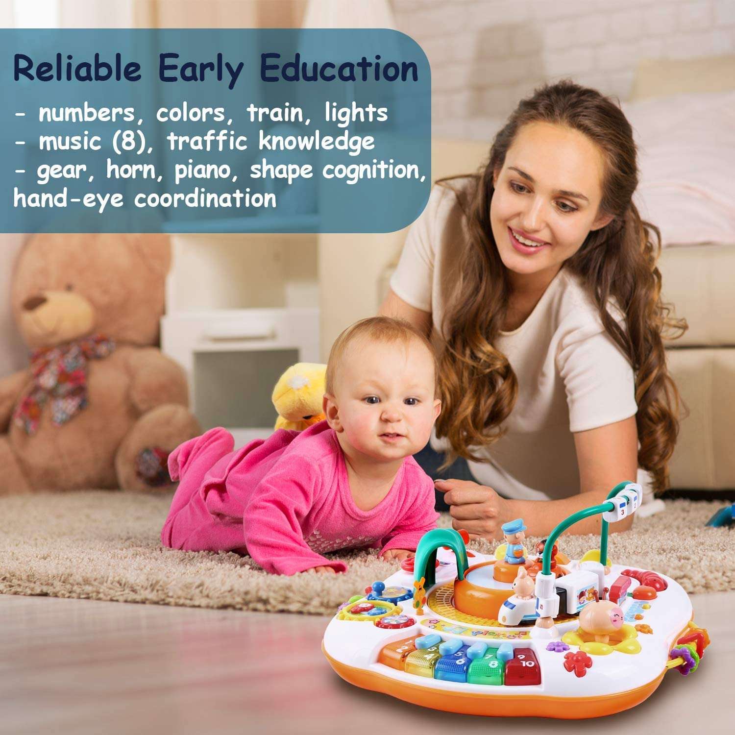 Musical Railway Learning Table Toys of Arcanine, Multi-Function Educational Game Activity Table, Discover & Play Piano Keyboard Learning Toys for Baby Infant Toddlers Kids 10 Month Years Old and Up 5