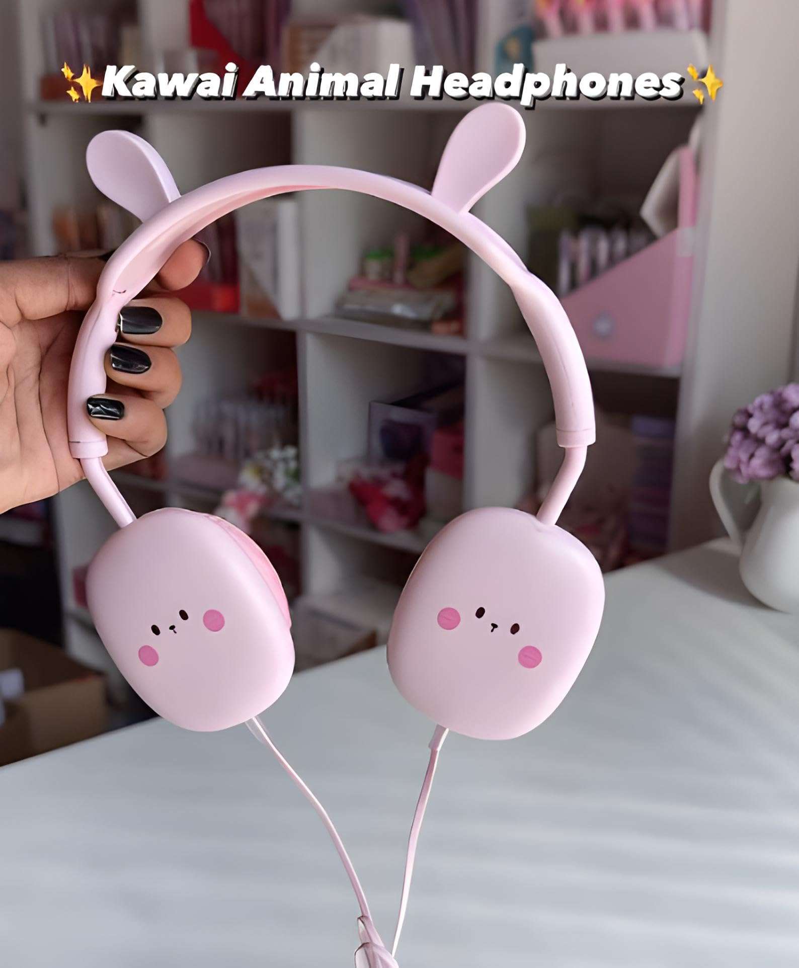 Elecart Earphone for Kids, 3.5mm Jack On Ear Wired Cute Rabbit Headphone, Stereo with Mic Earphone, Stylish Headphones for Girls/Boys, Birthday Gift for Girls (Pink Bunny) 4
